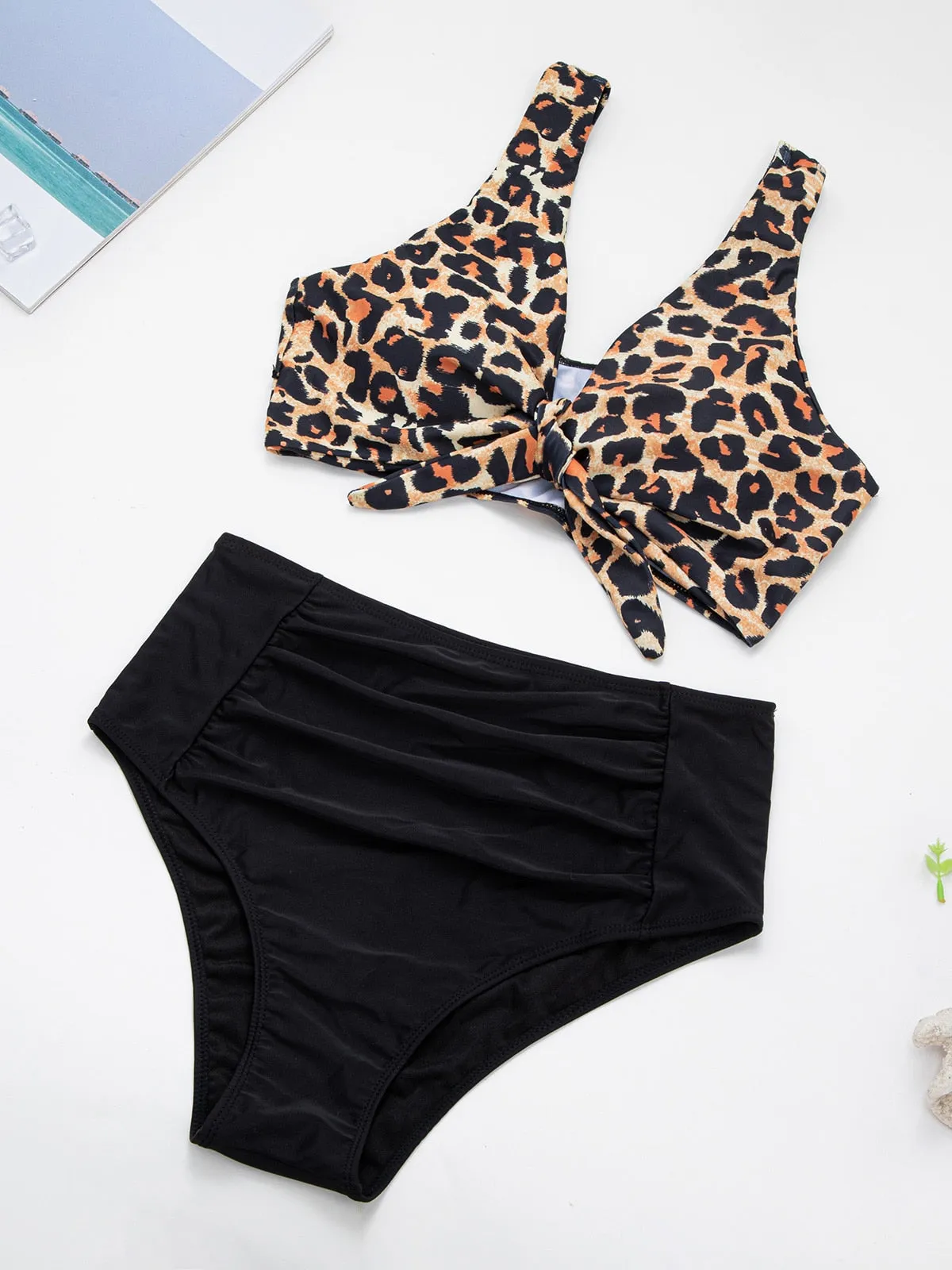 0XL- 4XL Sexy Leopard Bikini Large Size Swimwear Plus Size Women Swimsuit Female Two-piece Bikini set Bather Bathing Suit V3953L