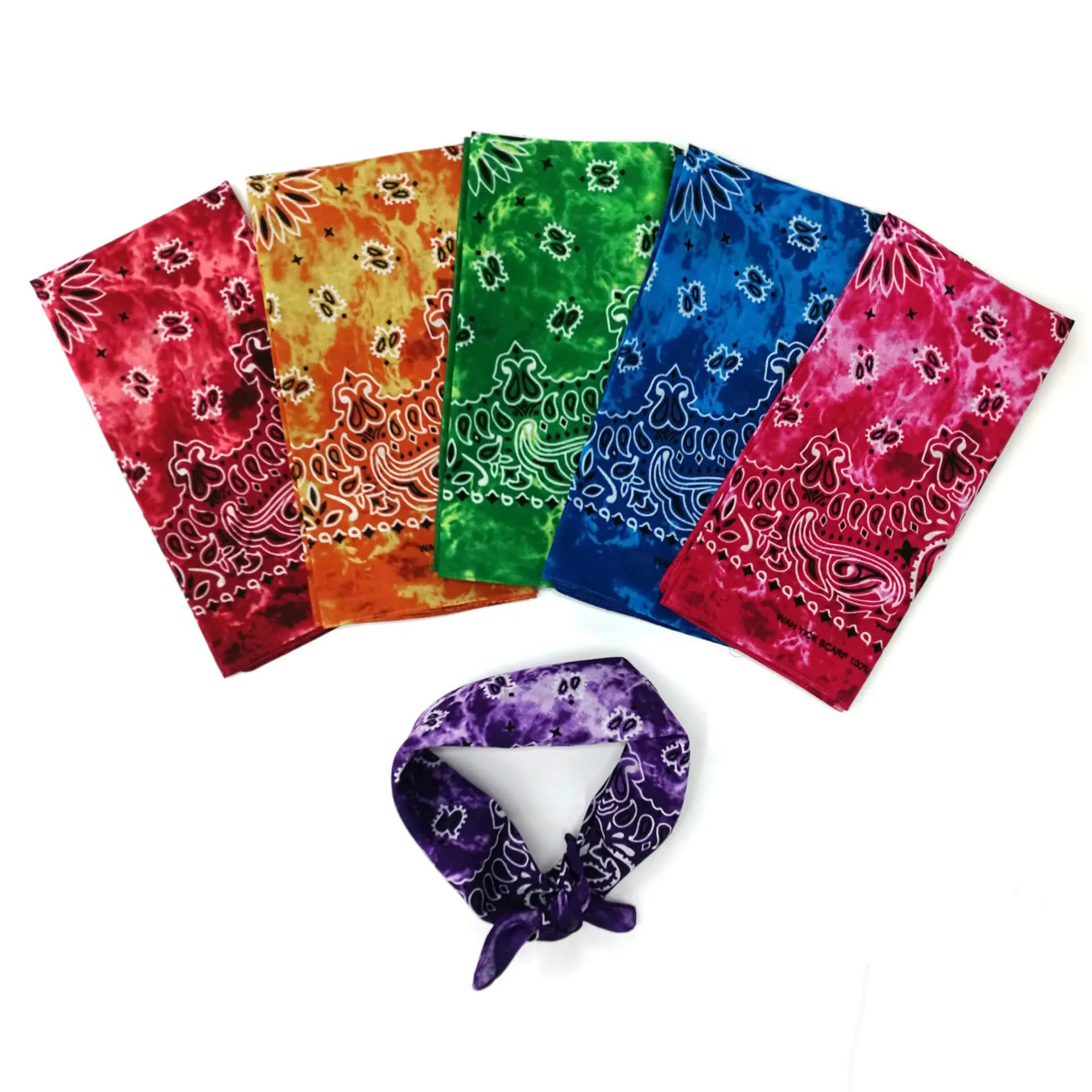 12 Pack Tie Dye Bandanas Cotton Paisley Bandanas Headbands Cowboy Handkerchiefs for Men and Women