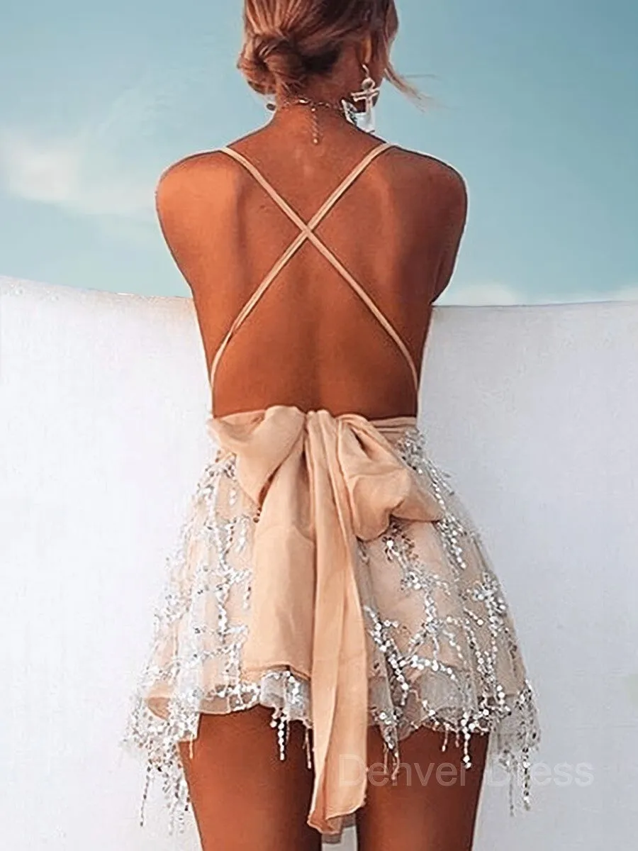 A-Line Halter Short Lace Homecoming Dresses With Beading