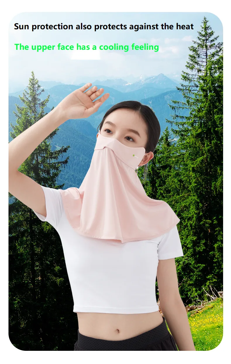 ANNIOU Anti-microbial Eye Protection Angle Sunscreen Mask for Women Upgrade Hanging Ear Ice Silk Breathable Cycling Neck Guard