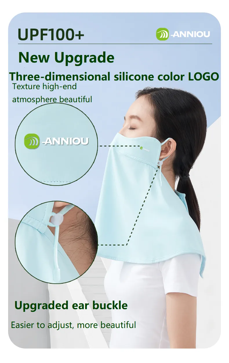 ANNIOU Anti-microbial Eye Protection Angle Sunscreen Mask for Women Upgrade Hanging Ear Ice Silk Breathable Cycling Neck Guard