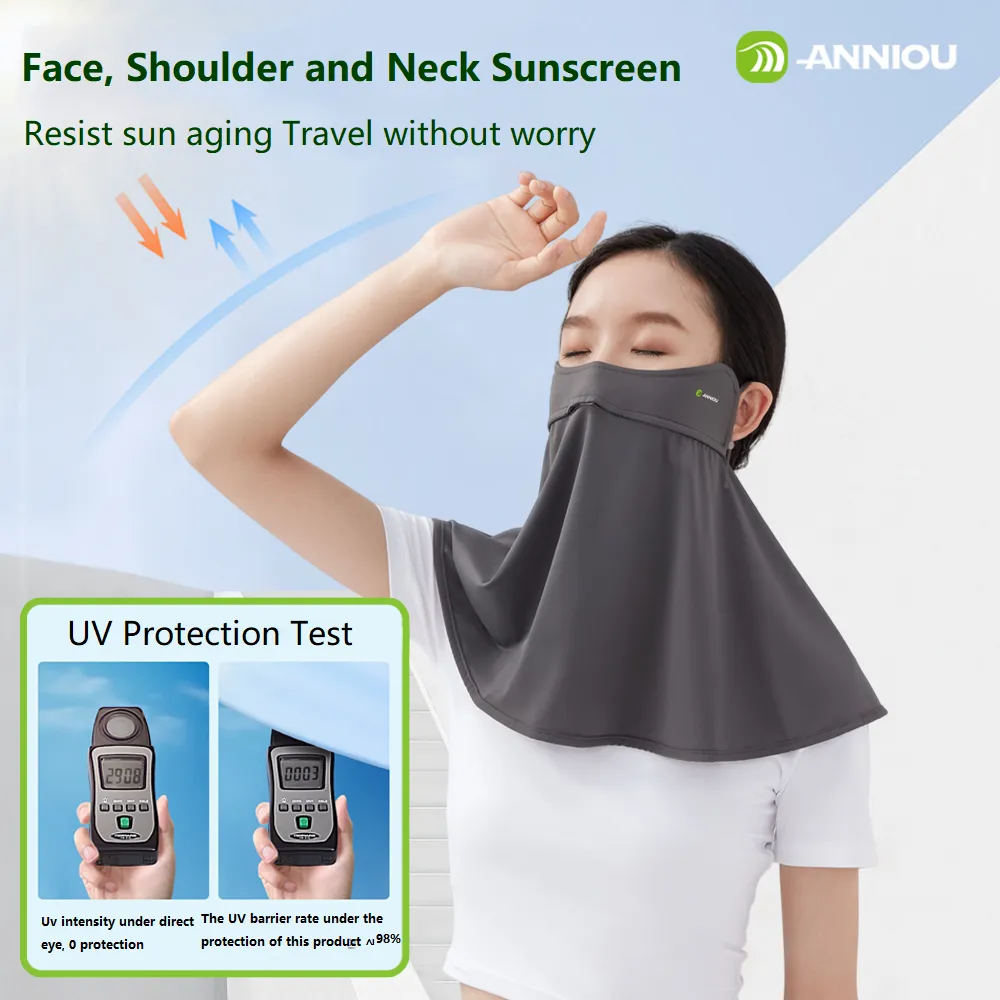 ANNIOU Anti-microbial Eye Protection Angle Sunscreen Mask for Women Upgrade Hanging Ear Ice Silk Breathable Cycling Neck Guard