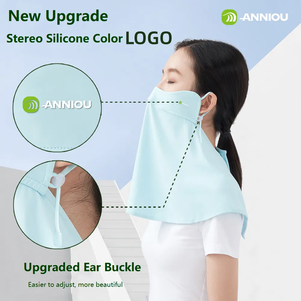 ANNIOU Anti-microbial Eye Protection Angle Sunscreen Mask for Women Upgrade Hanging Ear Ice Silk Breathable Cycling Neck Guard