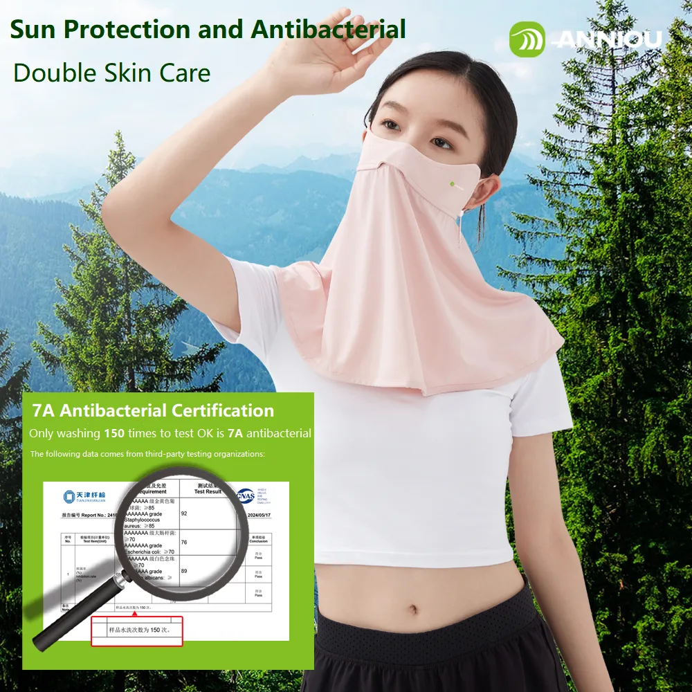 ANNIOU Anti-microbial Eye Protection Angle Sunscreen Mask for Women Upgrade Hanging Ear Ice Silk Breathable Cycling Neck Guard