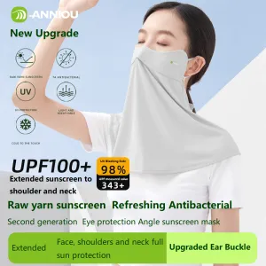 ANNIOU Anti-microbial Eye Protection Angle Sunscreen Mask for Women Upgrade Hanging Ear Ice Silk Breathable Cycling Neck Guard