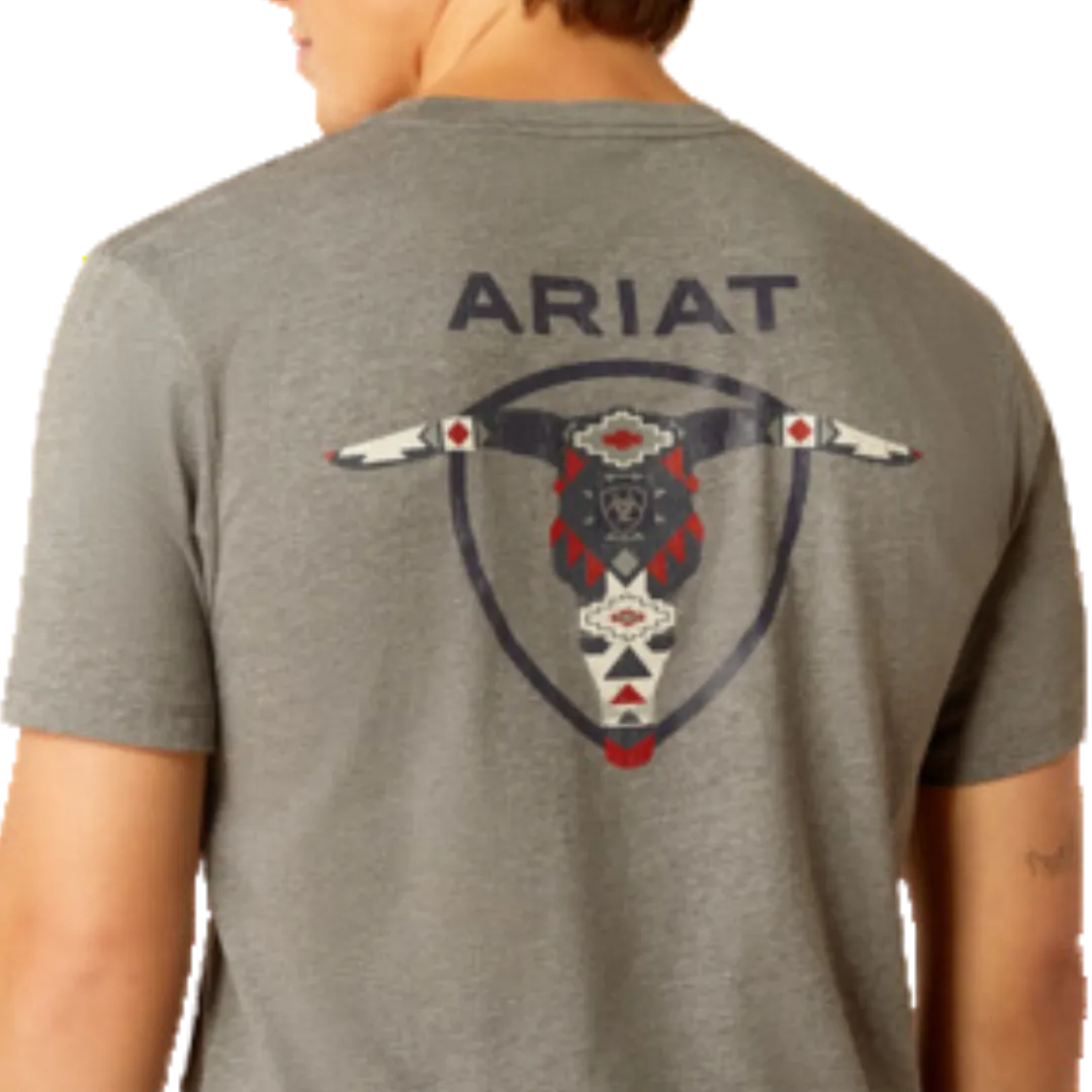 Ariat Men's Southwestern Longhorn Graphite Heather Tee Shirt