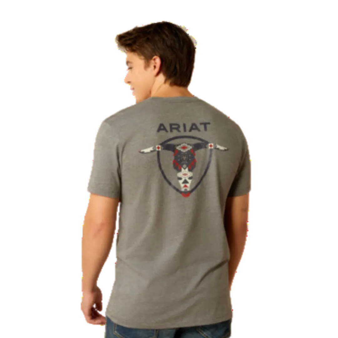 Ariat Men's Southwestern Longhorn Graphite Heather Tee Shirt