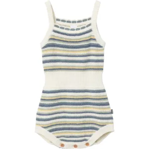 Baby Girls Medium Teal Stripe Crochet Sunsuit Romper