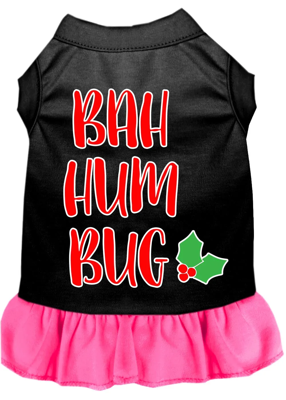 Bah Humbug Screen Print Dog Dress Black With Bright Pink Xxxl