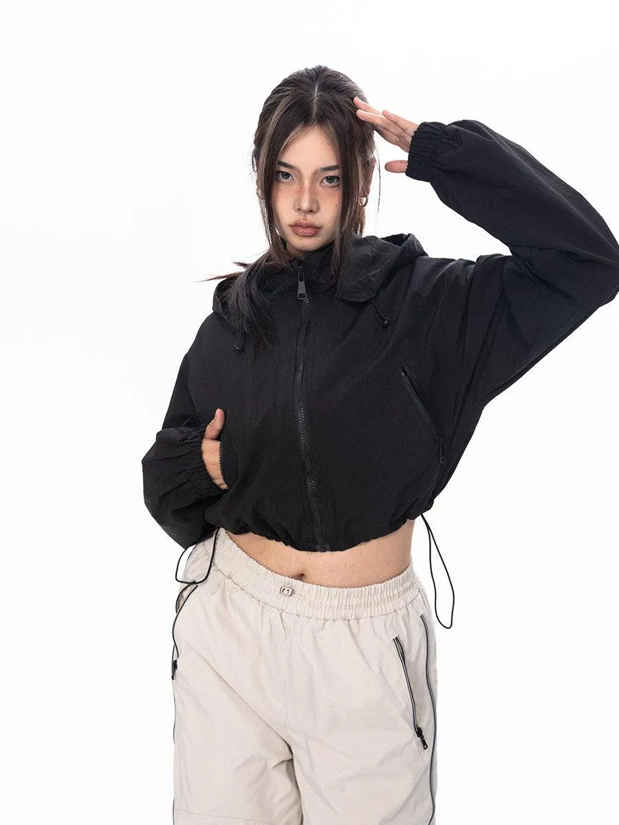 BB Cropped Hooded Windbreaker Jacket