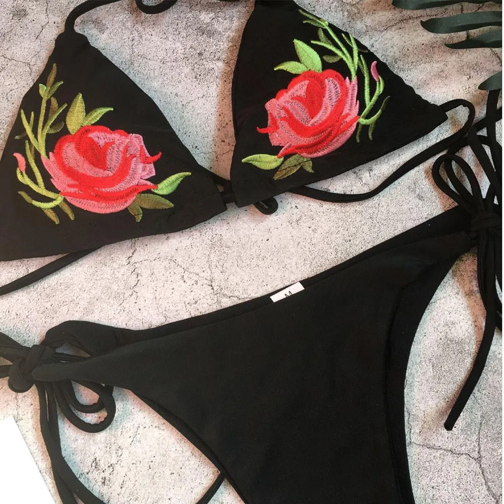 bikini 2018 Women Sexy Bikini Floral Embroidery Push-Up