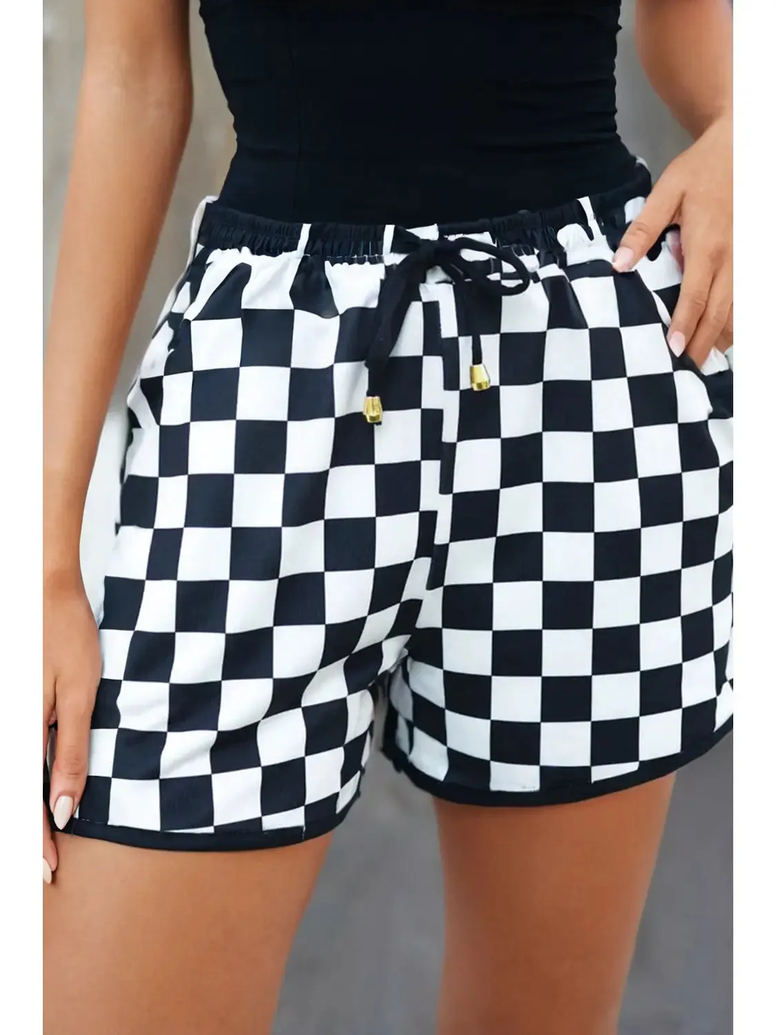 BLACK CHECKERED SHORTS