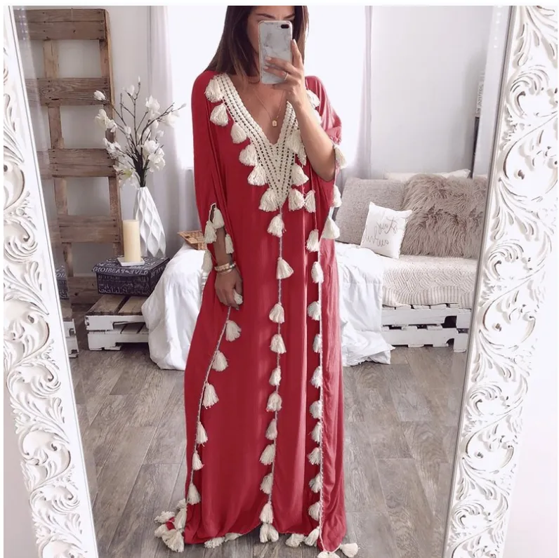 Bohemian Long Ethnic Style Tassel Beach Loose Dress