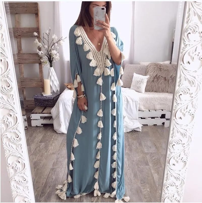 Bohemian Long Ethnic Style Tassel Beach Loose Dress