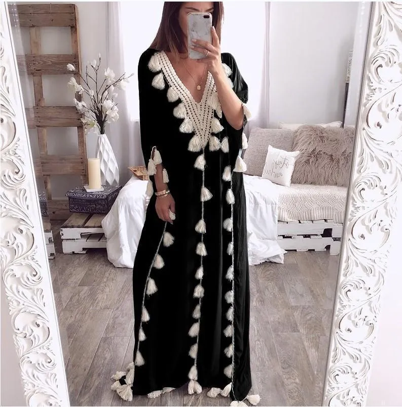 Bohemian Long Ethnic Style Tassel Beach Loose Dress