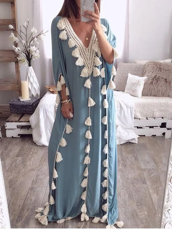 Bohemian Long Ethnic Style Tassel Beach Loose Dress