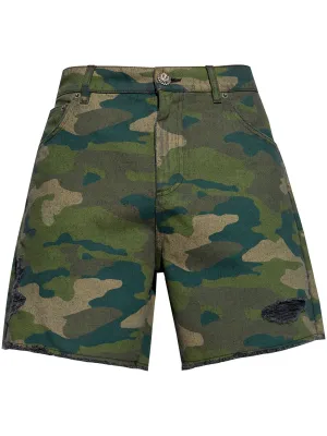 Camouflage Print Denim Shorts