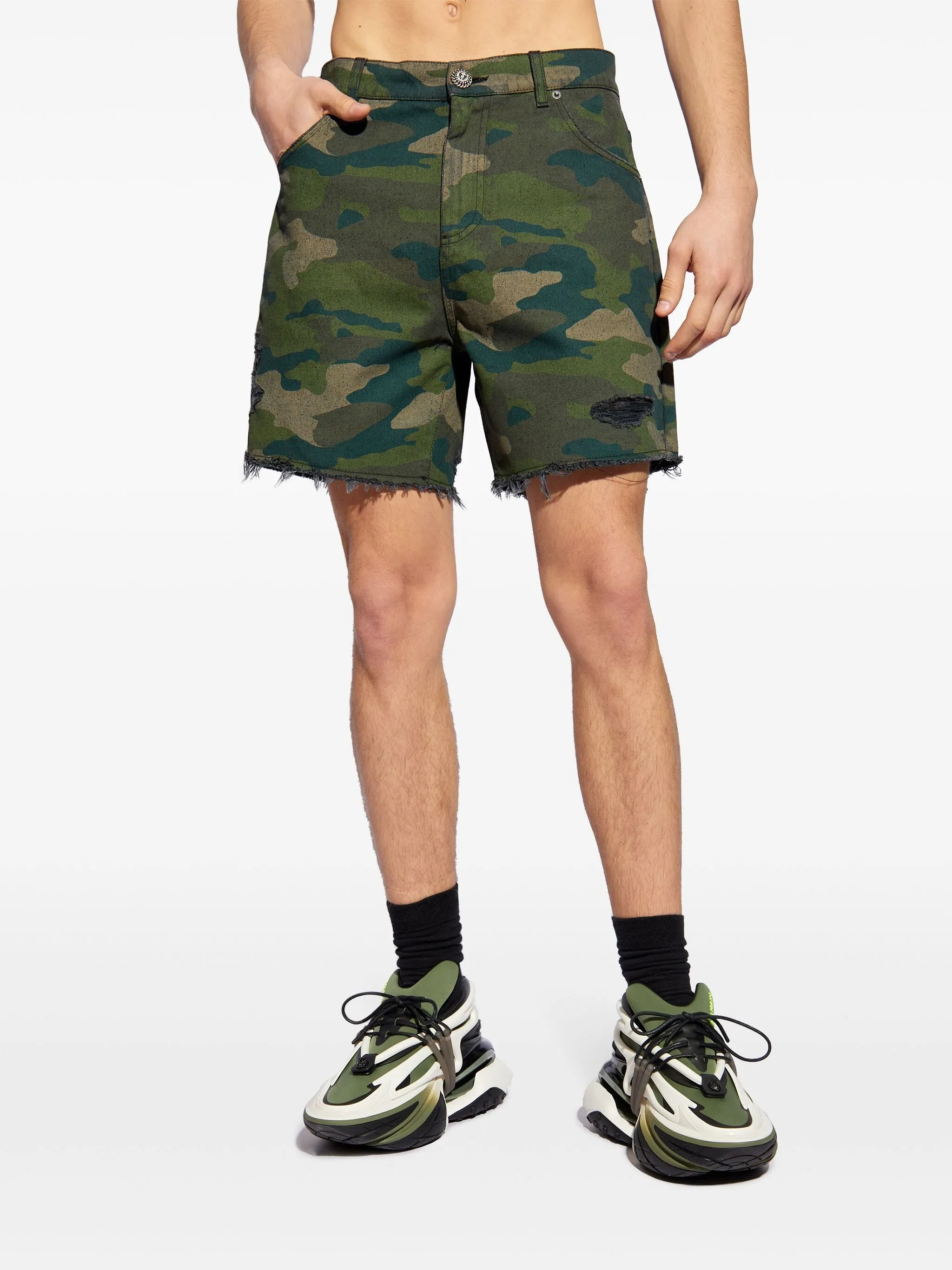 Camouflage Print Denim Shorts