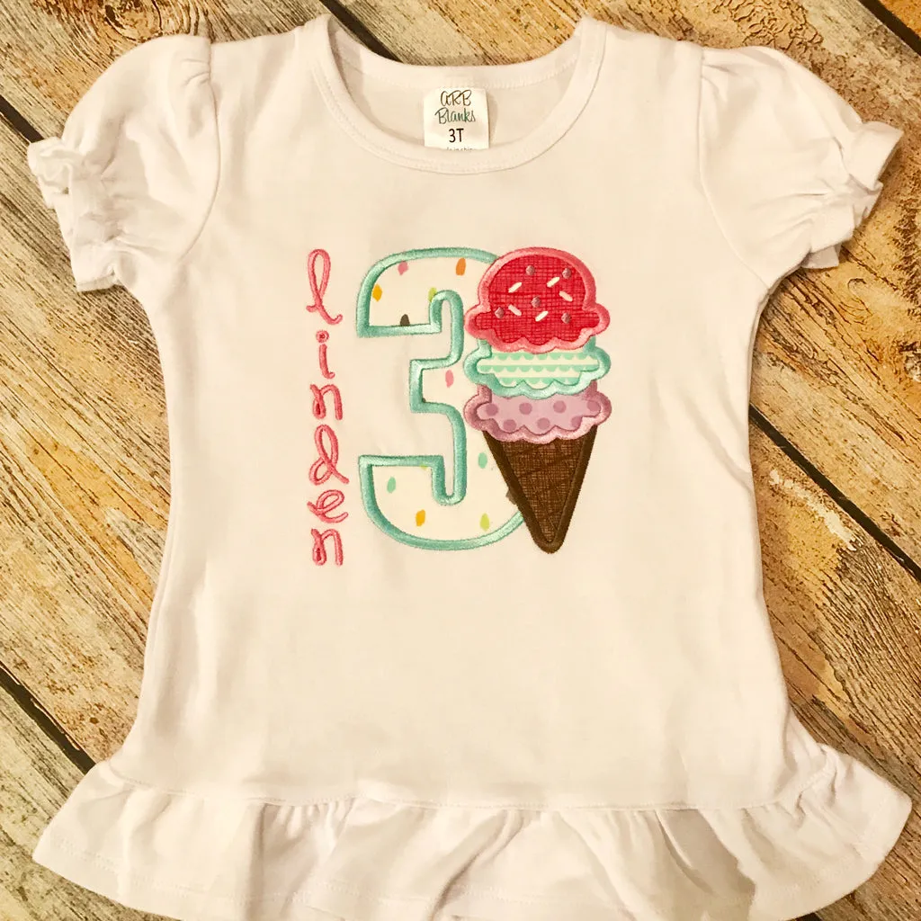 Children's Embroidered Ice Cream Birthday Tee