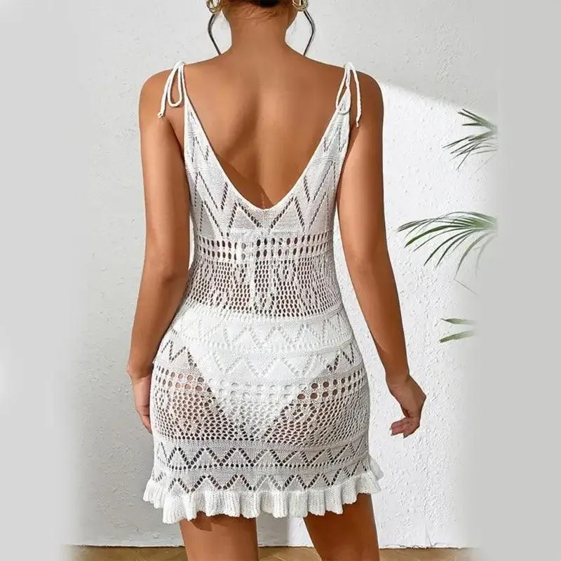 Crochet Beach Cover-Up Adjustable Strap Mini Dress