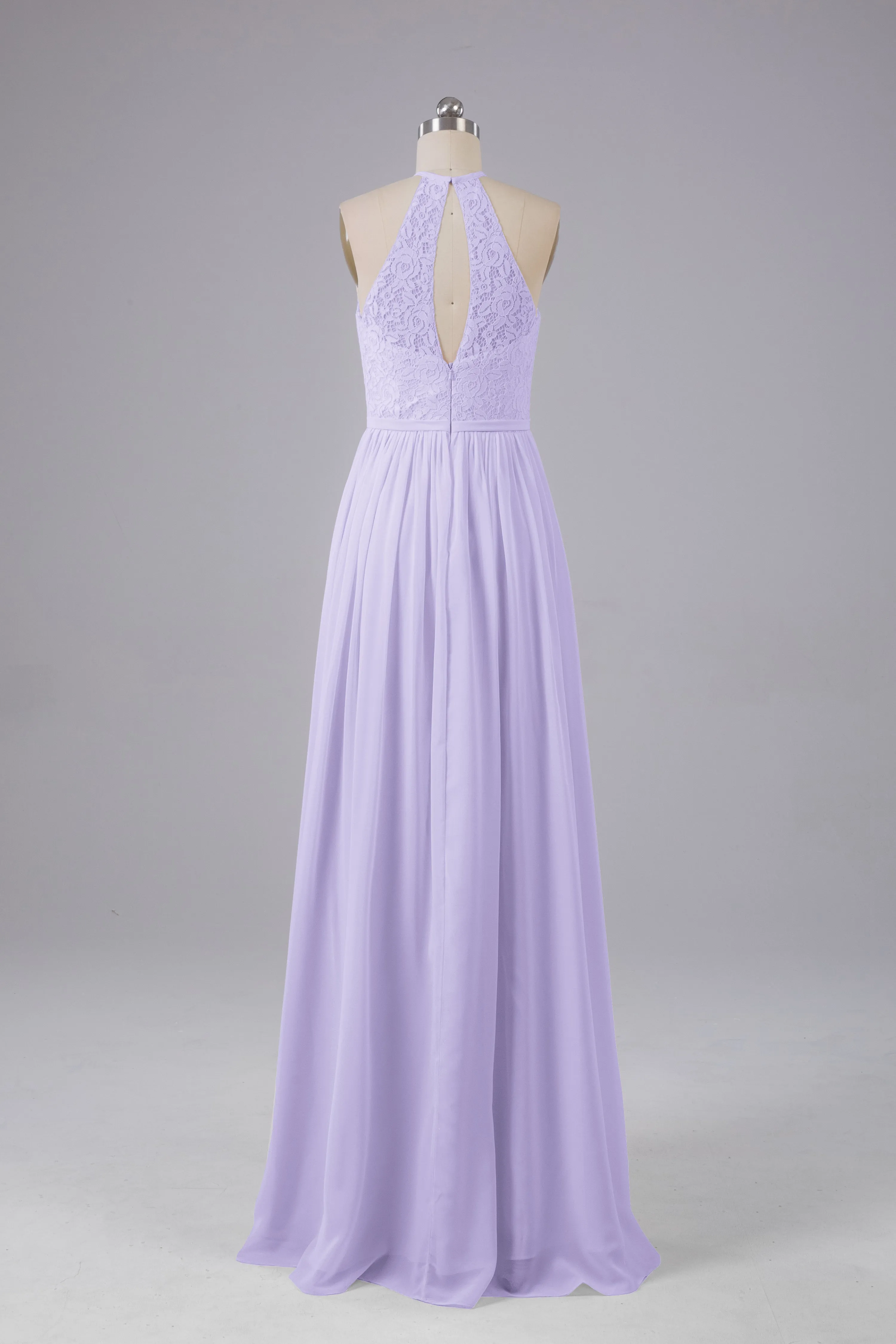 Elegant Keyhole Halter Lace Long Bridesmaid Dresses