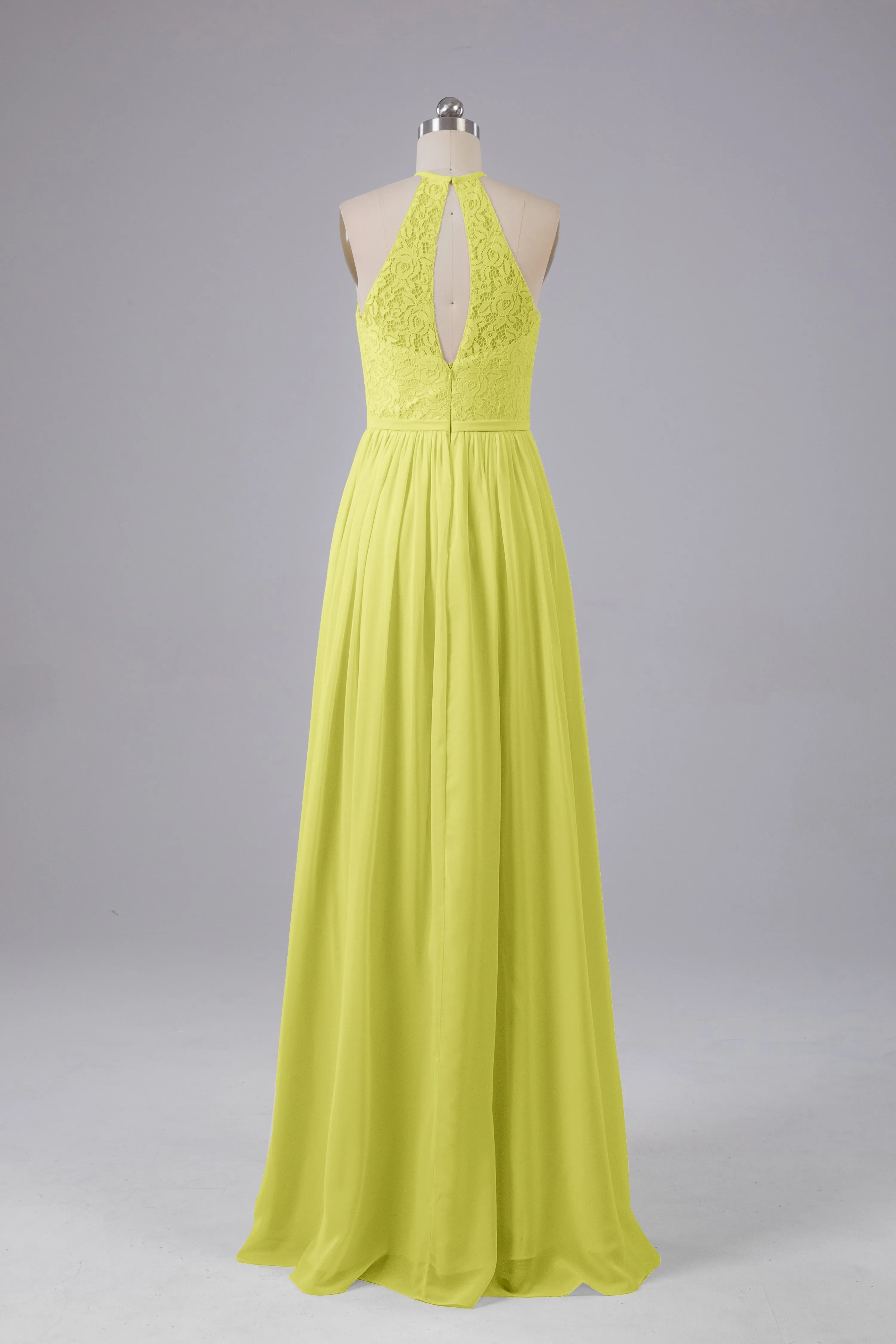 Elegant Keyhole Halter Lace Long Bridesmaid Dresses