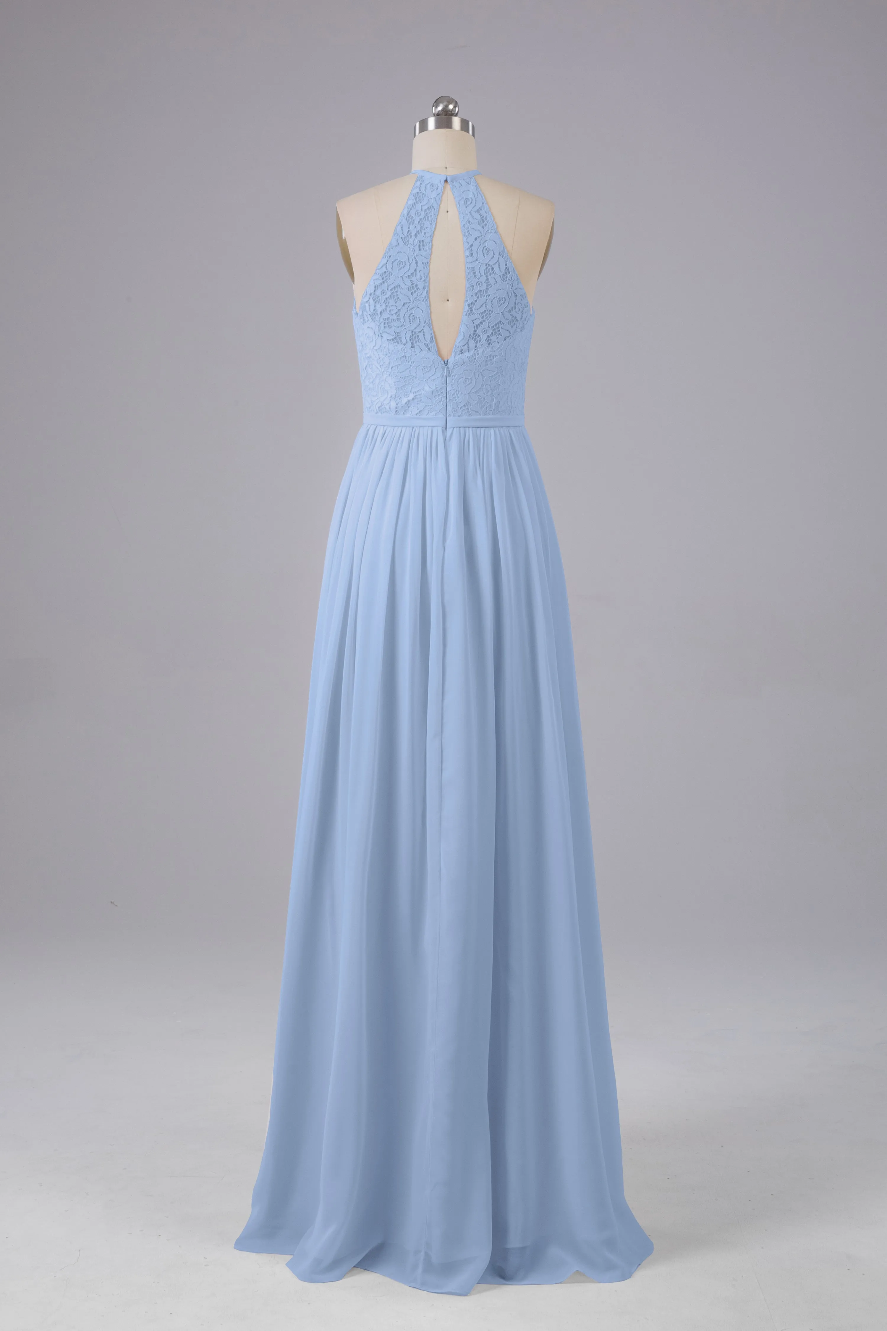 Elegant Keyhole Halter Lace Long Bridesmaid Dresses