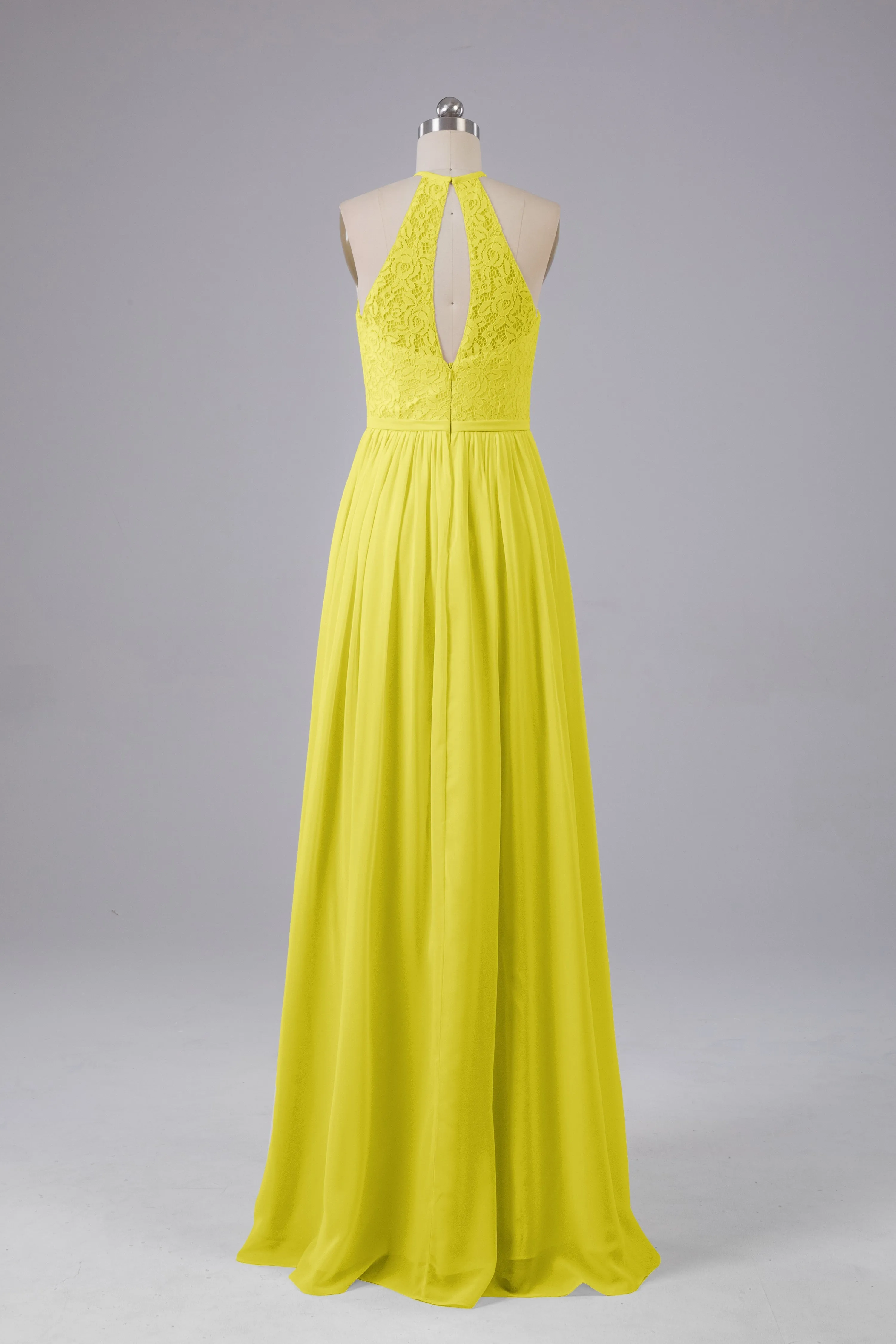 Elegant Keyhole Halter Lace Long Bridesmaid Dresses