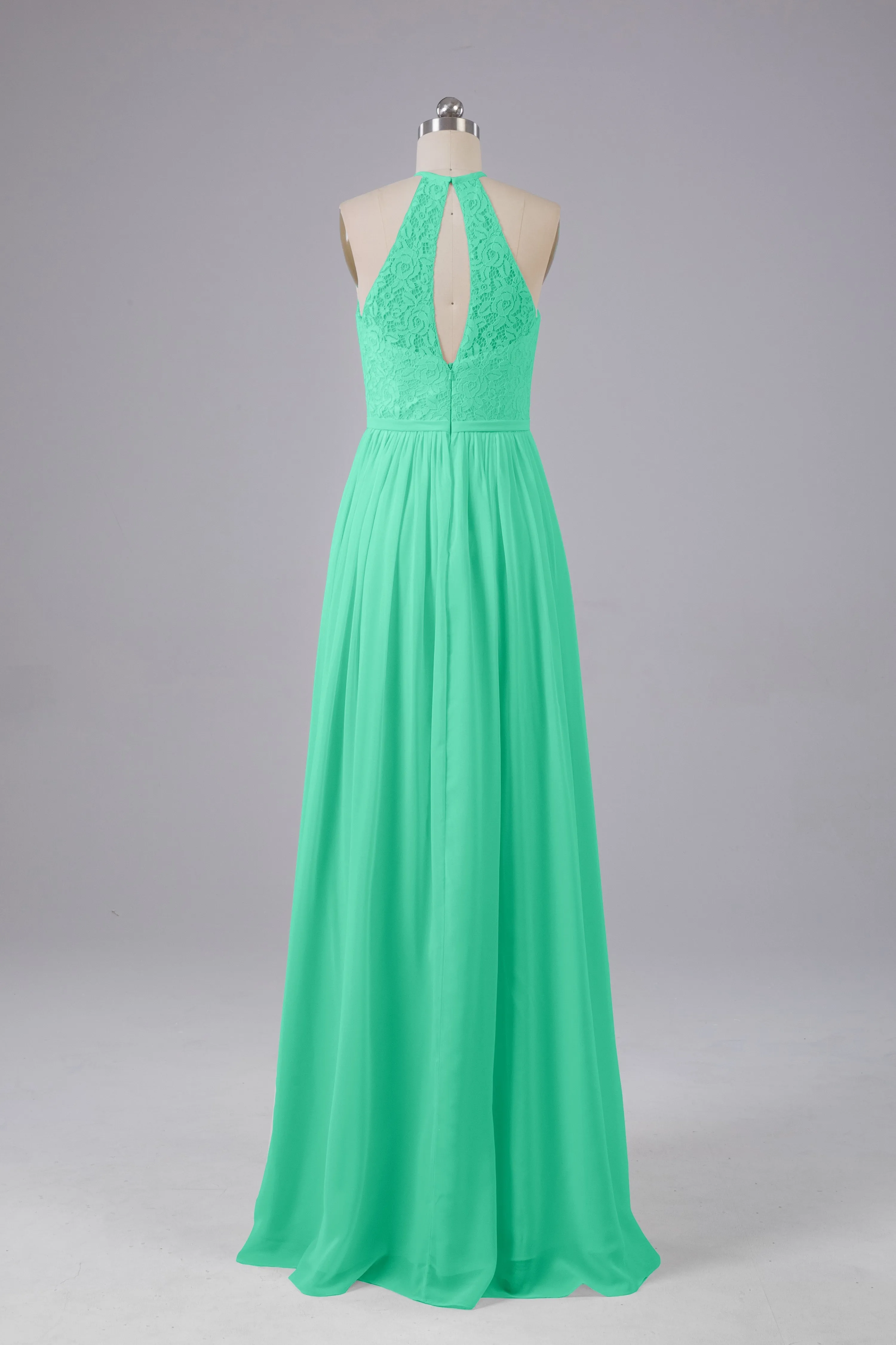 Elegant Keyhole Halter Lace Long Bridesmaid Dresses