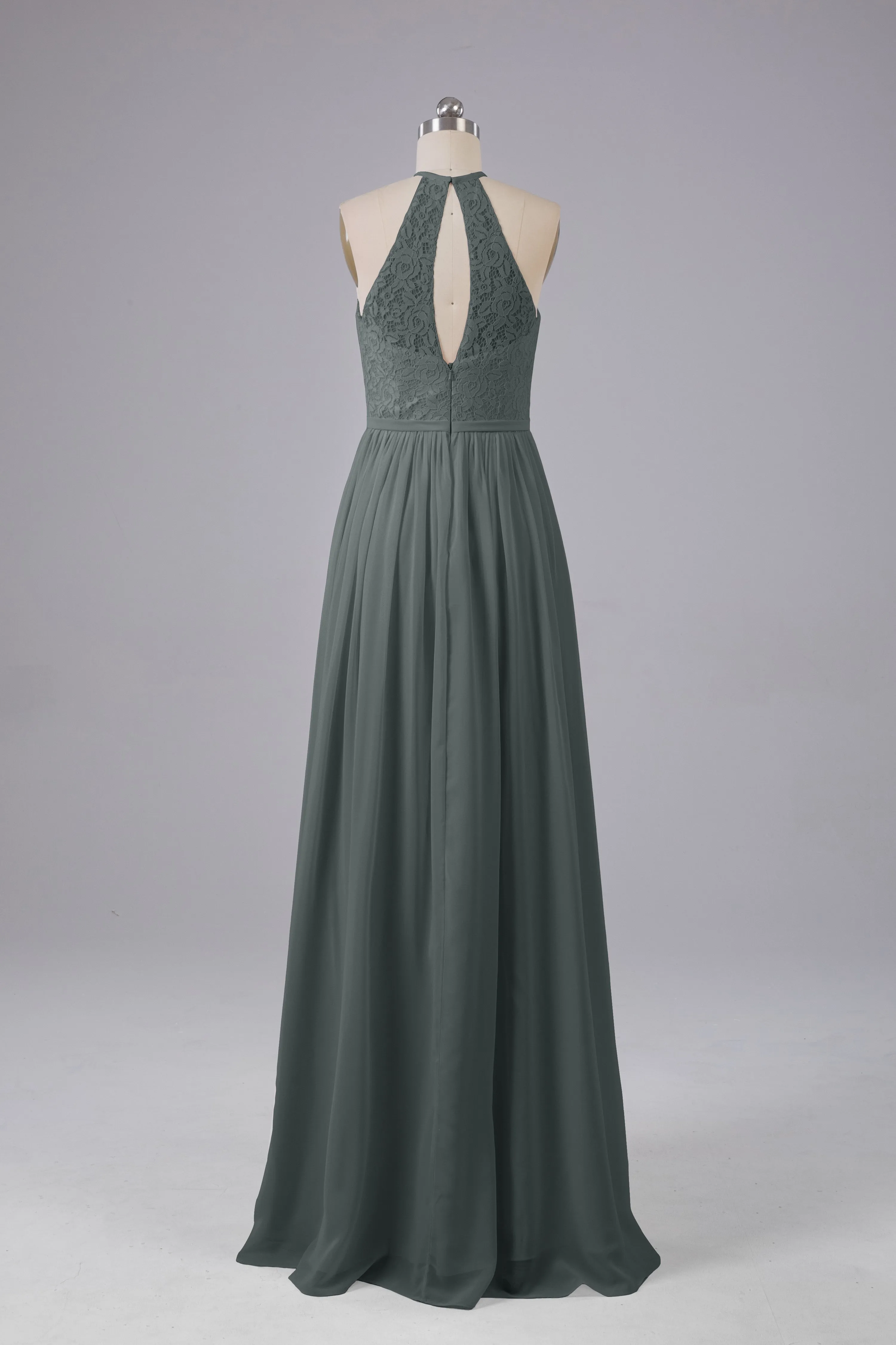 Elegant Keyhole Halter Lace Long Bridesmaid Dresses