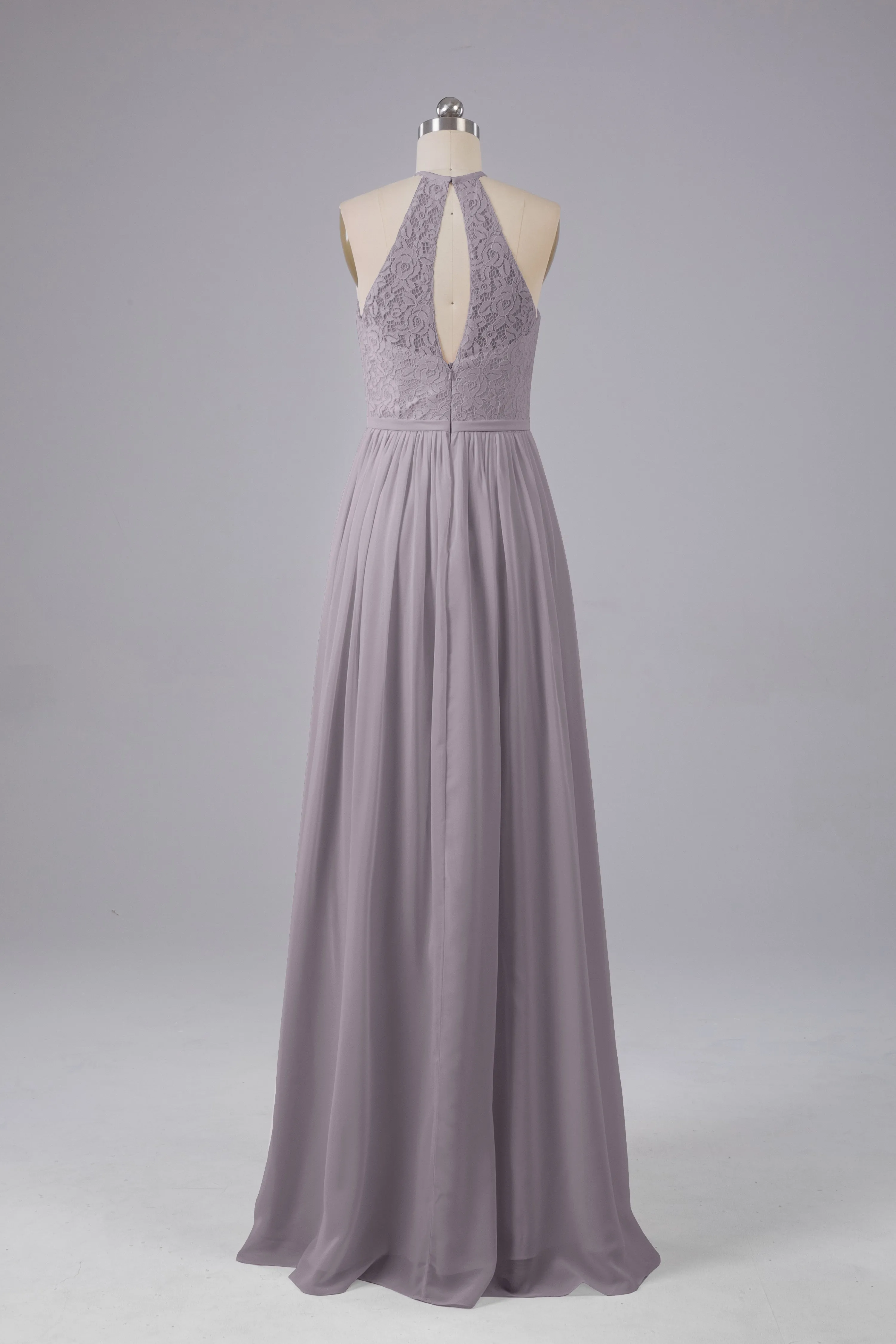 Elegant Keyhole Halter Lace Long Bridesmaid Dresses