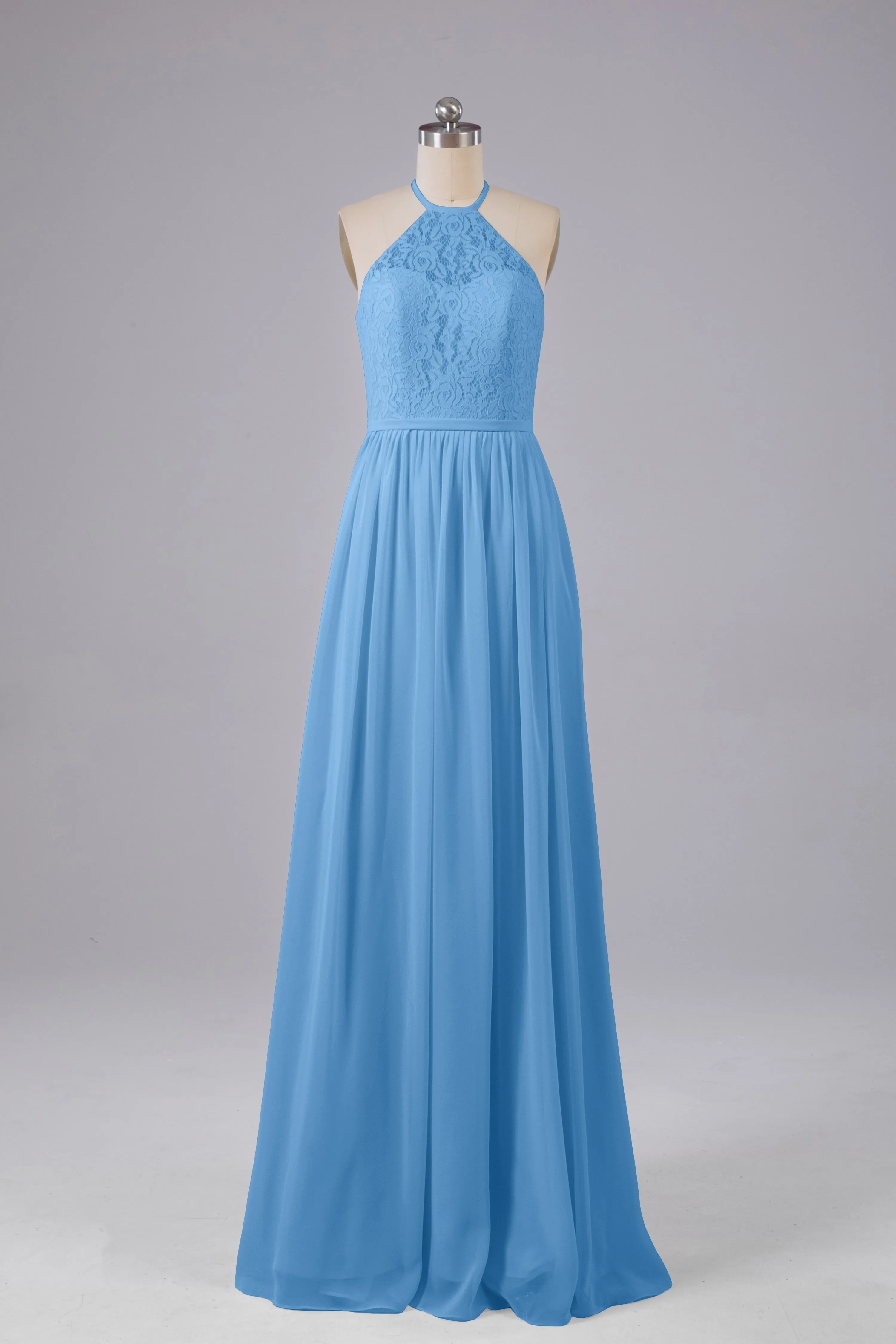 Elegant Keyhole Halter Lace Long Bridesmaid Dresses