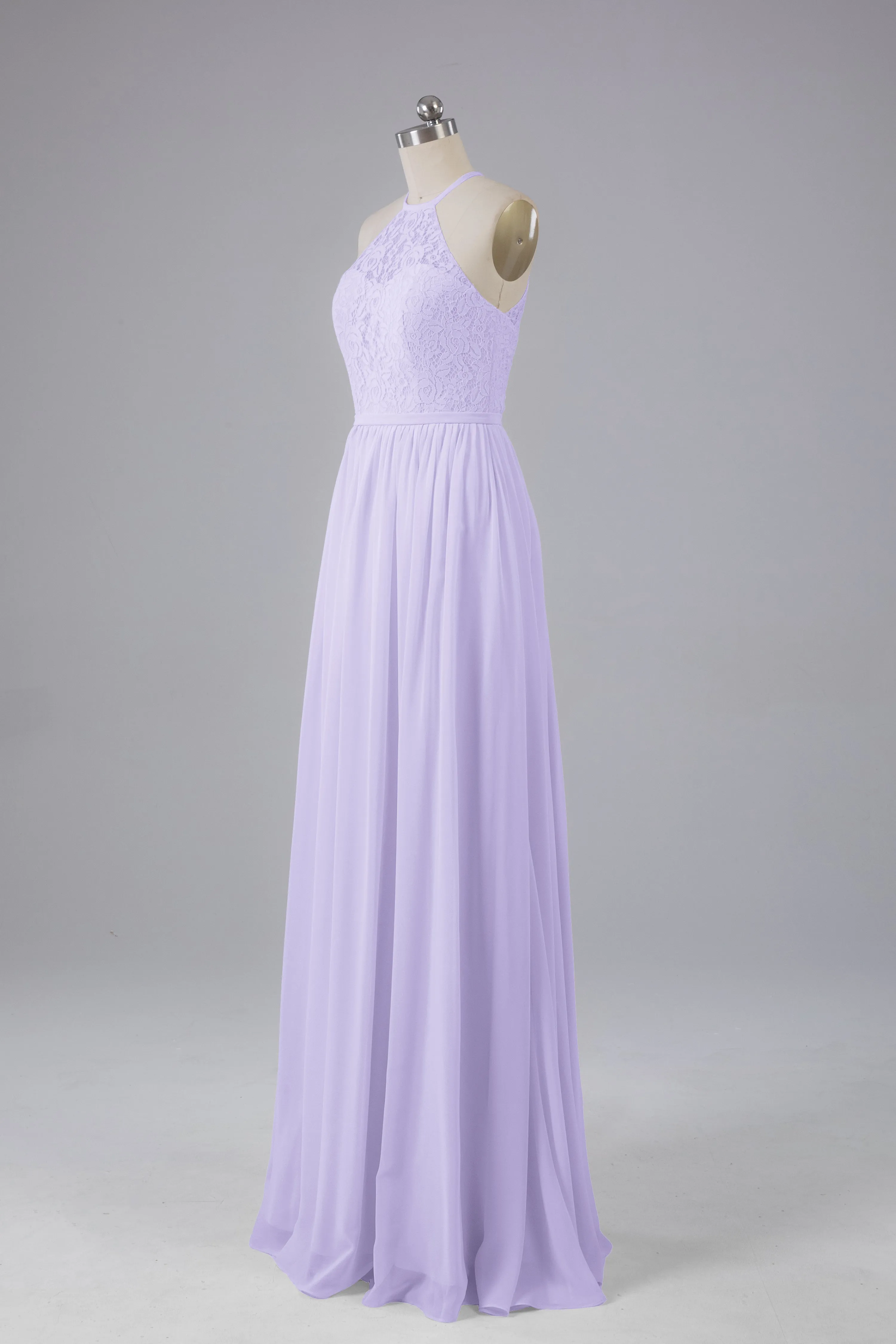 Elegant Keyhole Halter Lace Long Bridesmaid Dresses