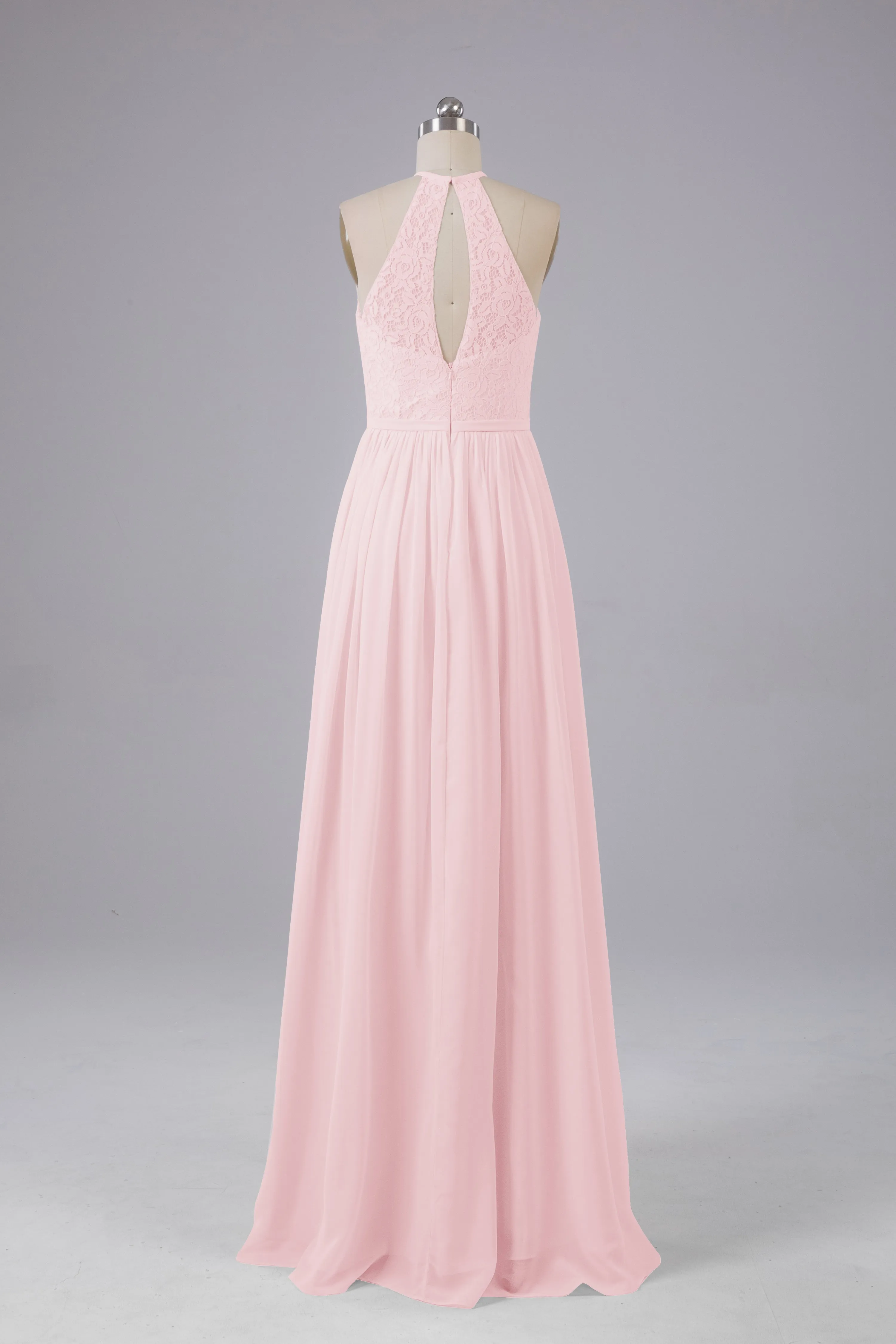 Elegant Keyhole Halter Lace Long Bridesmaid Dresses