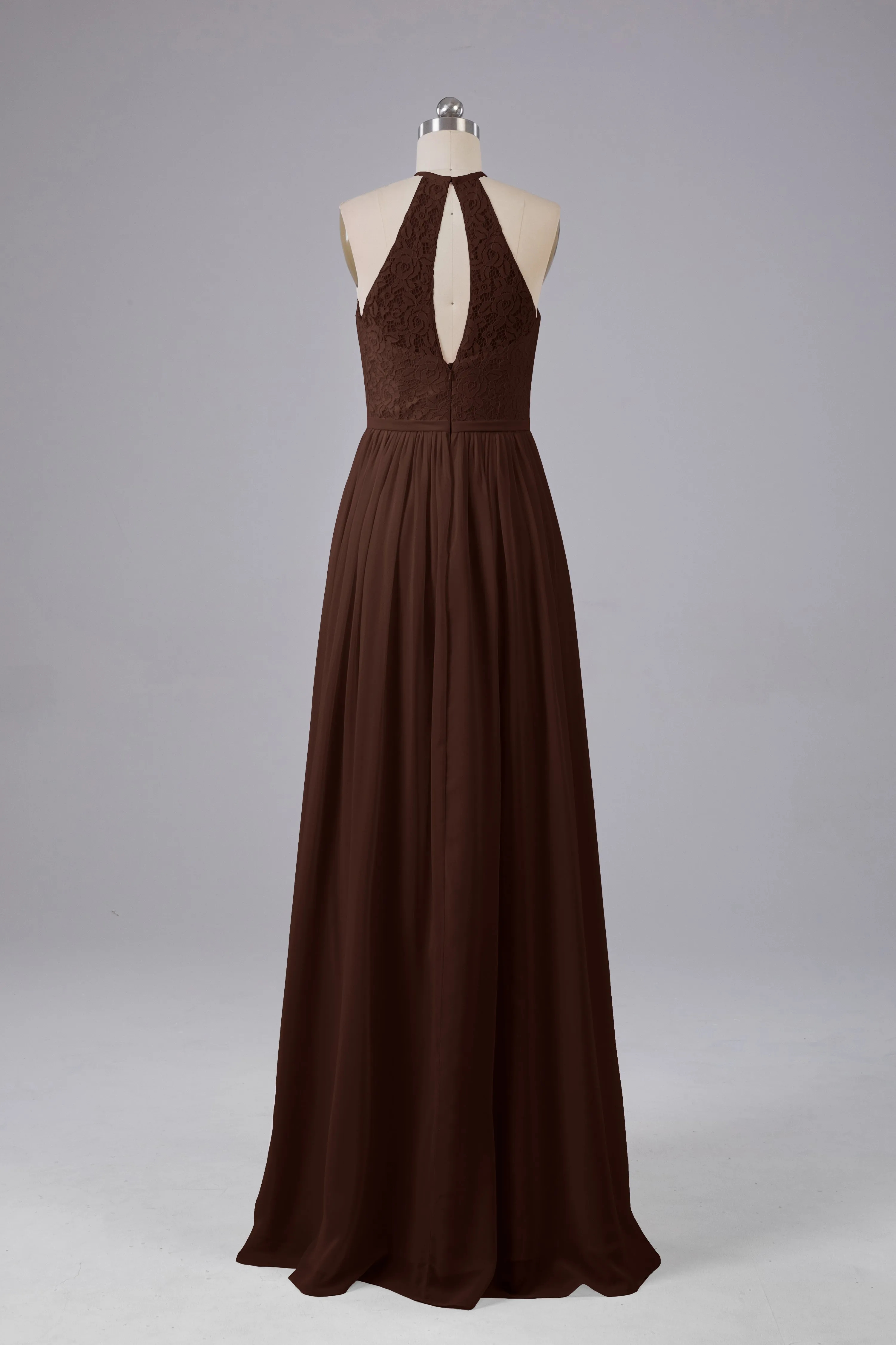 Elegant Keyhole Halter Lace Long Bridesmaid Dresses