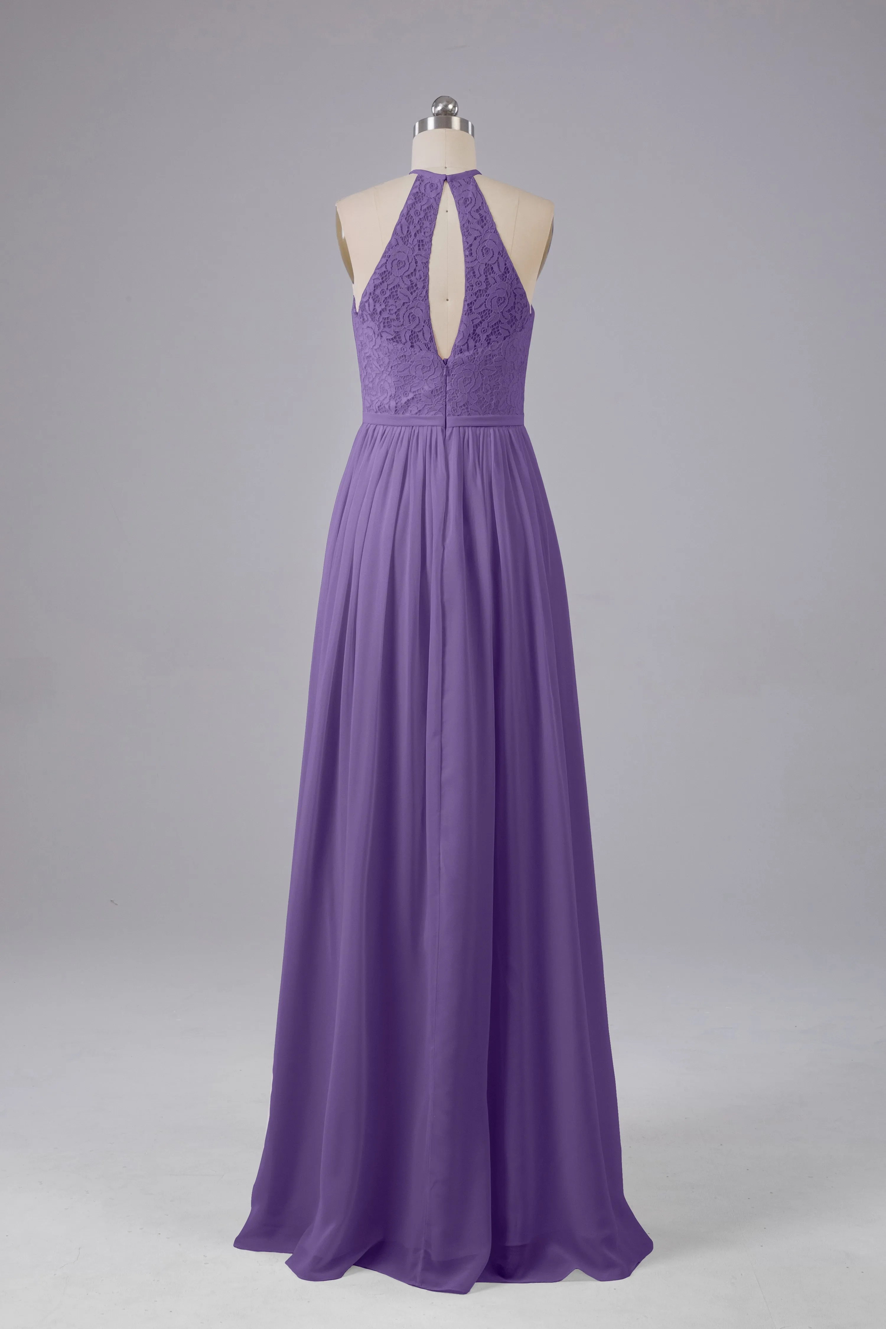 Elegant Keyhole Halter Lace Long Bridesmaid Dresses