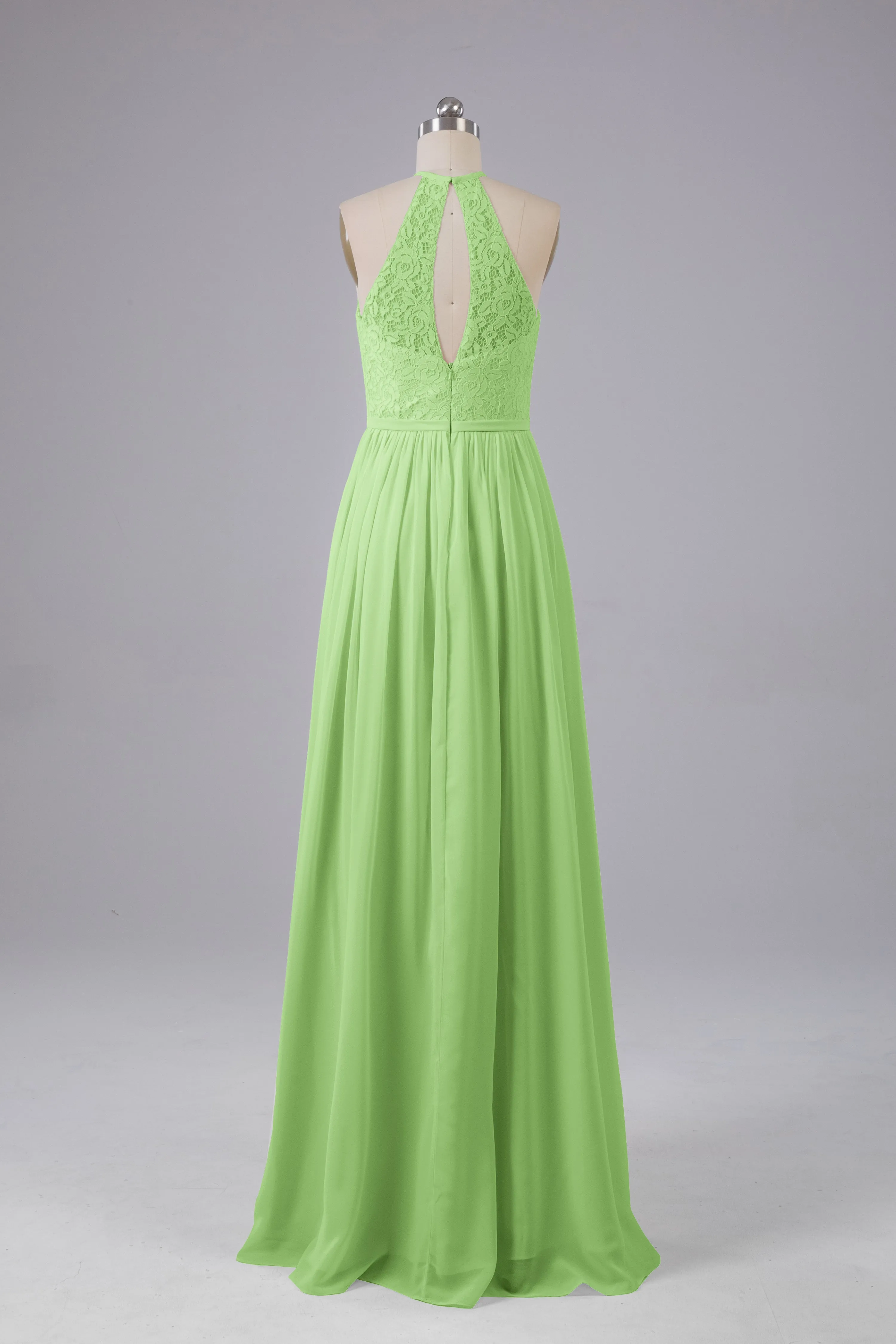 Elegant Keyhole Halter Lace Long Bridesmaid Dresses