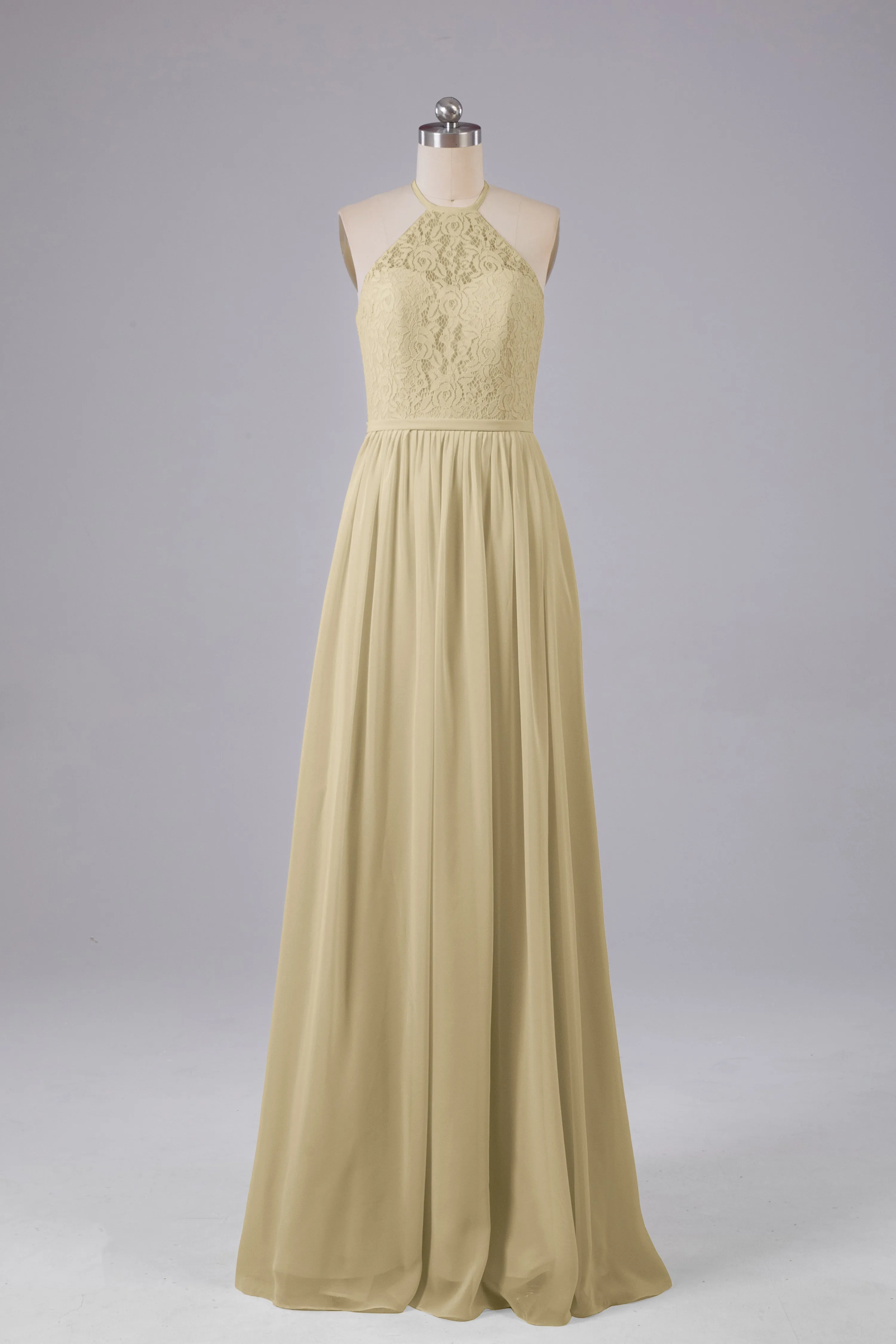 Elegant Keyhole Halter Lace Long Bridesmaid Dresses