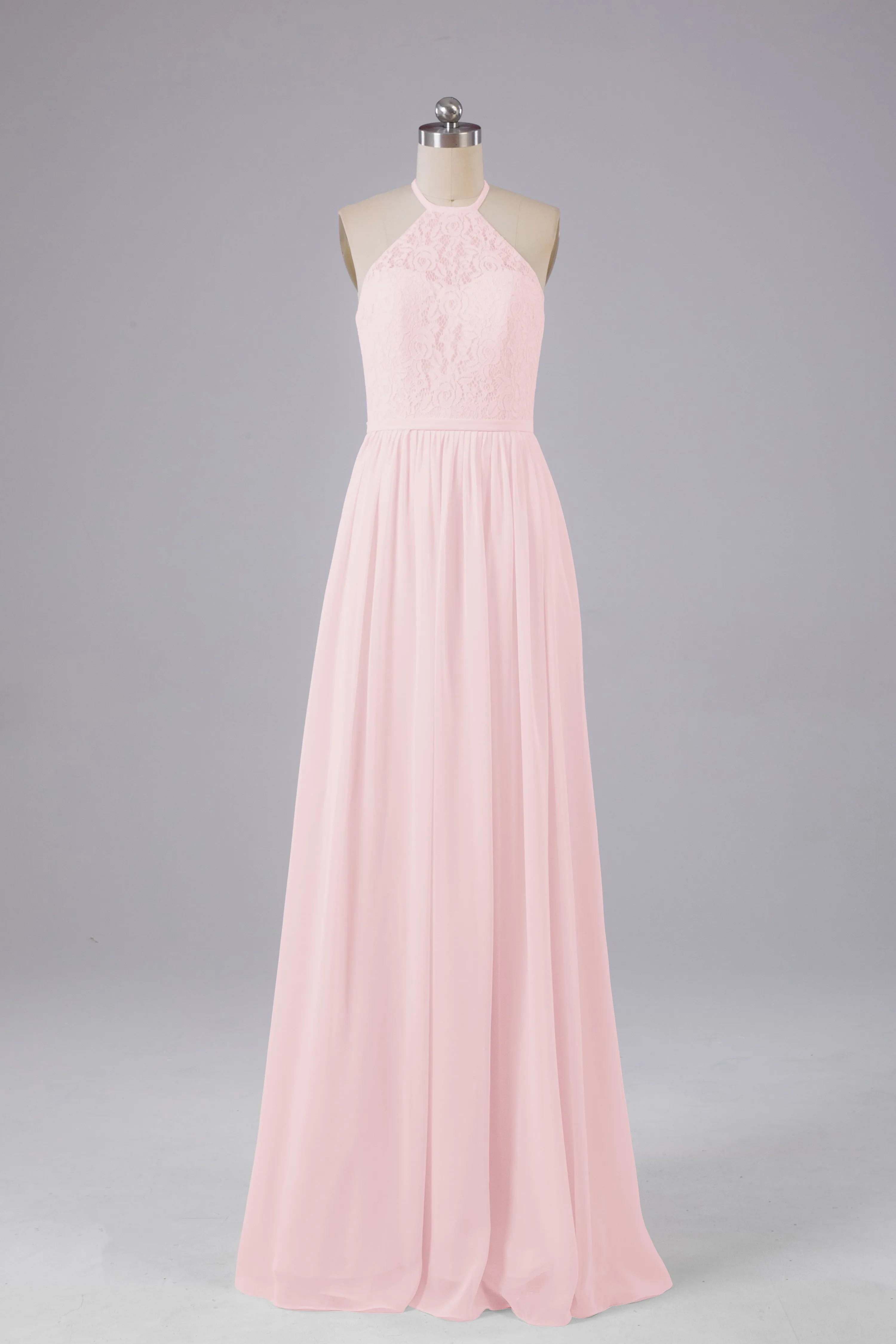 Elegant Keyhole Halter Lace Long Bridesmaid Dresses