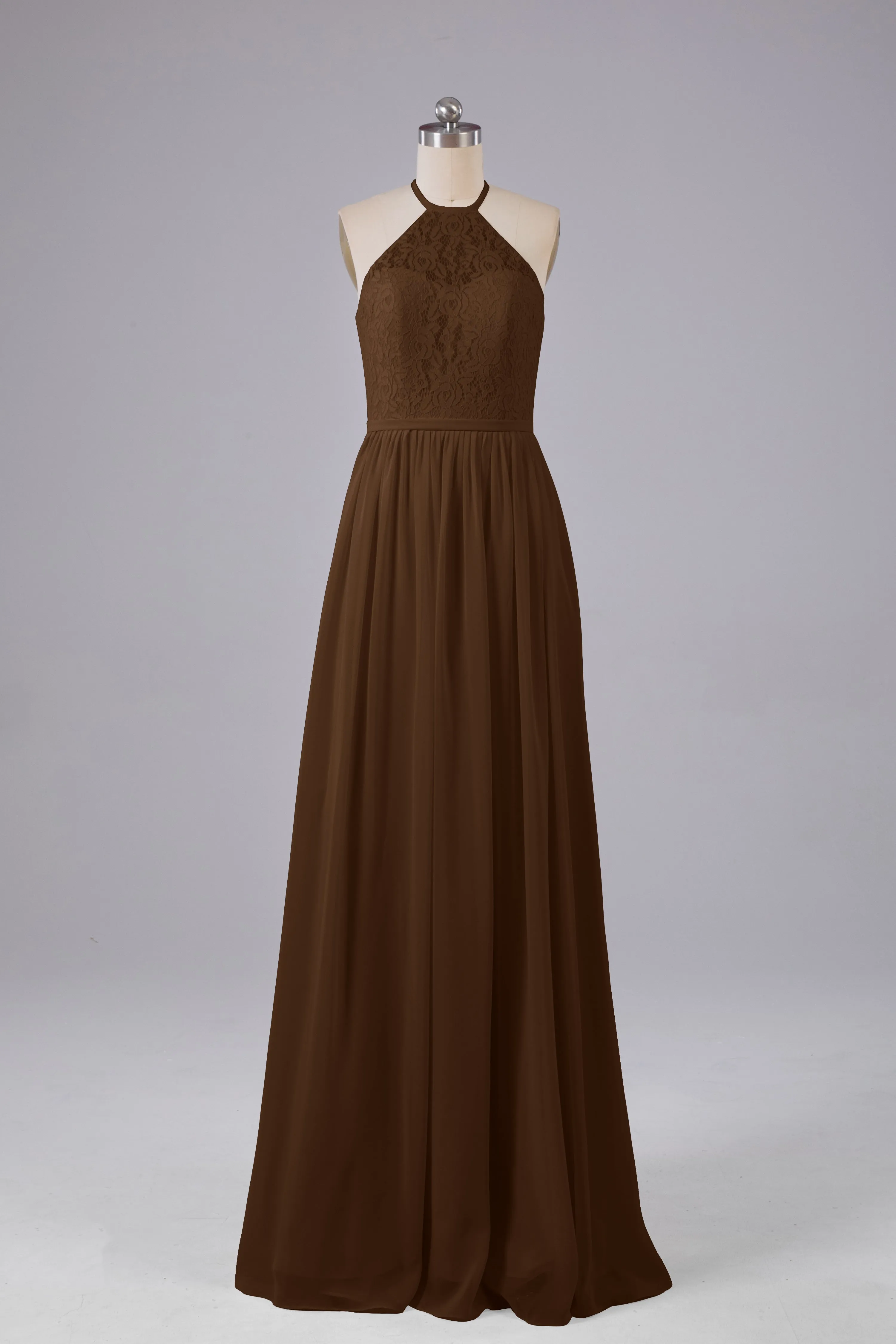 Elegant Keyhole Halter Lace Long Bridesmaid Dresses