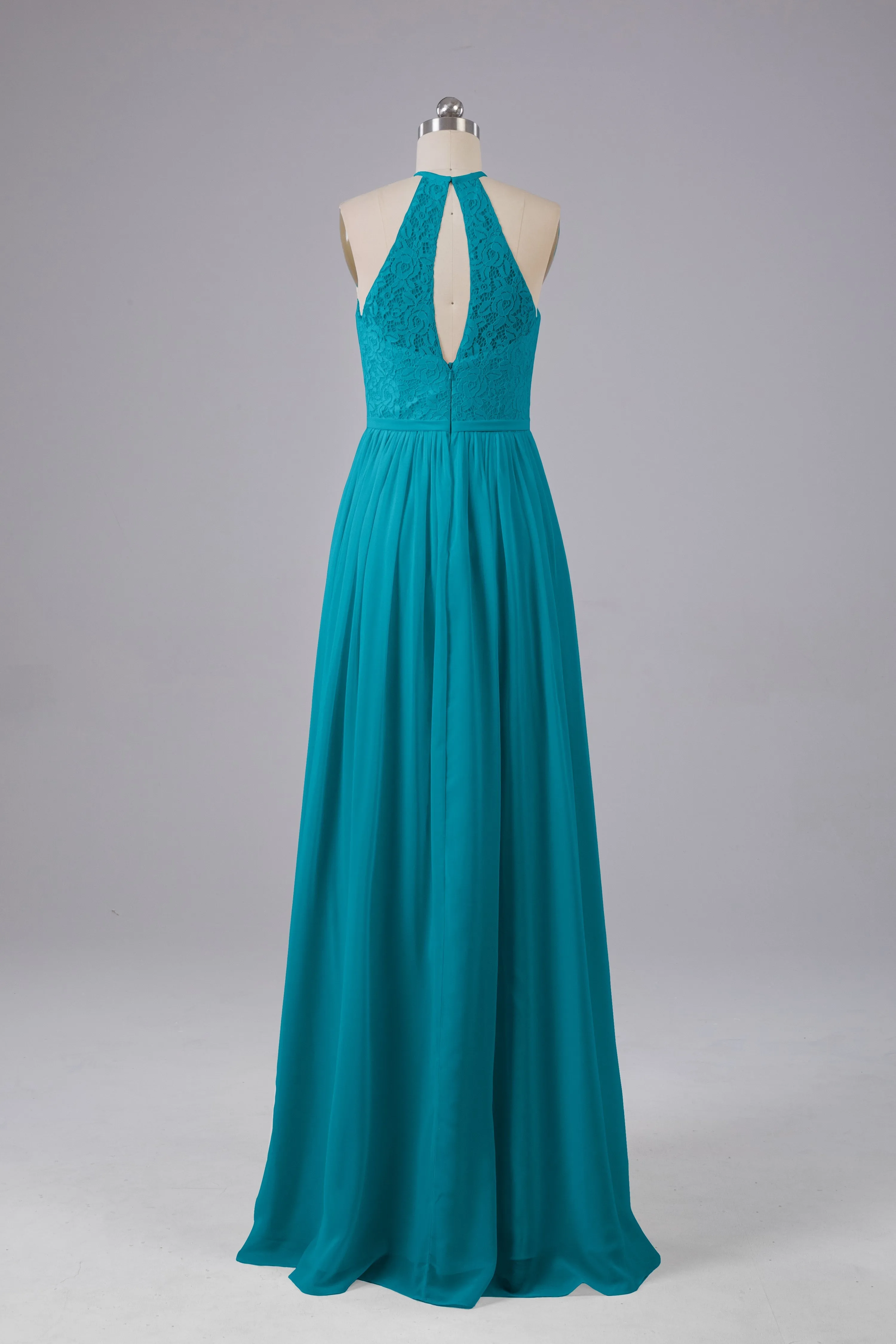 Elegant Keyhole Halter Lace Long Bridesmaid Dresses