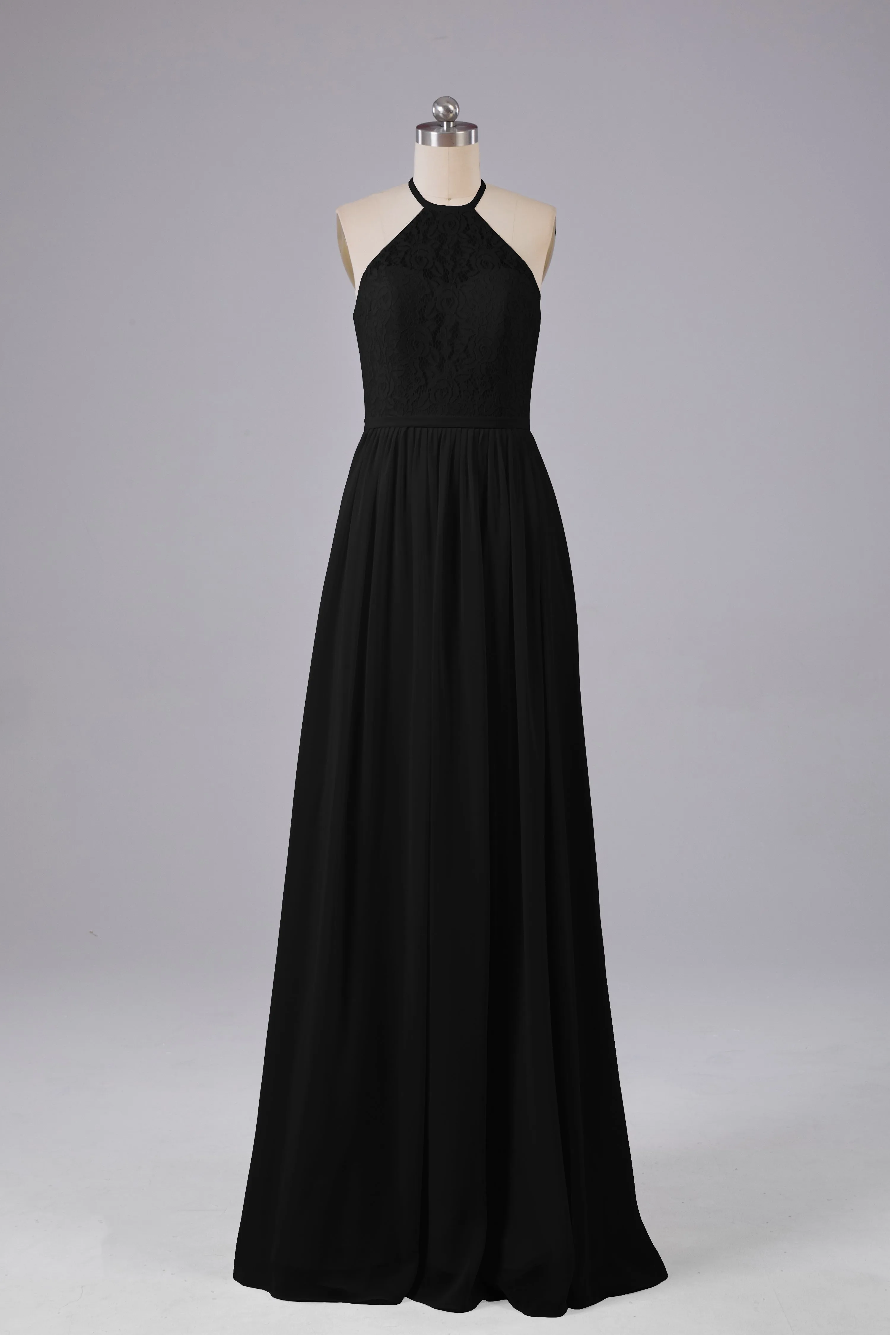 Elegant Keyhole Halter Lace Long Bridesmaid Dresses