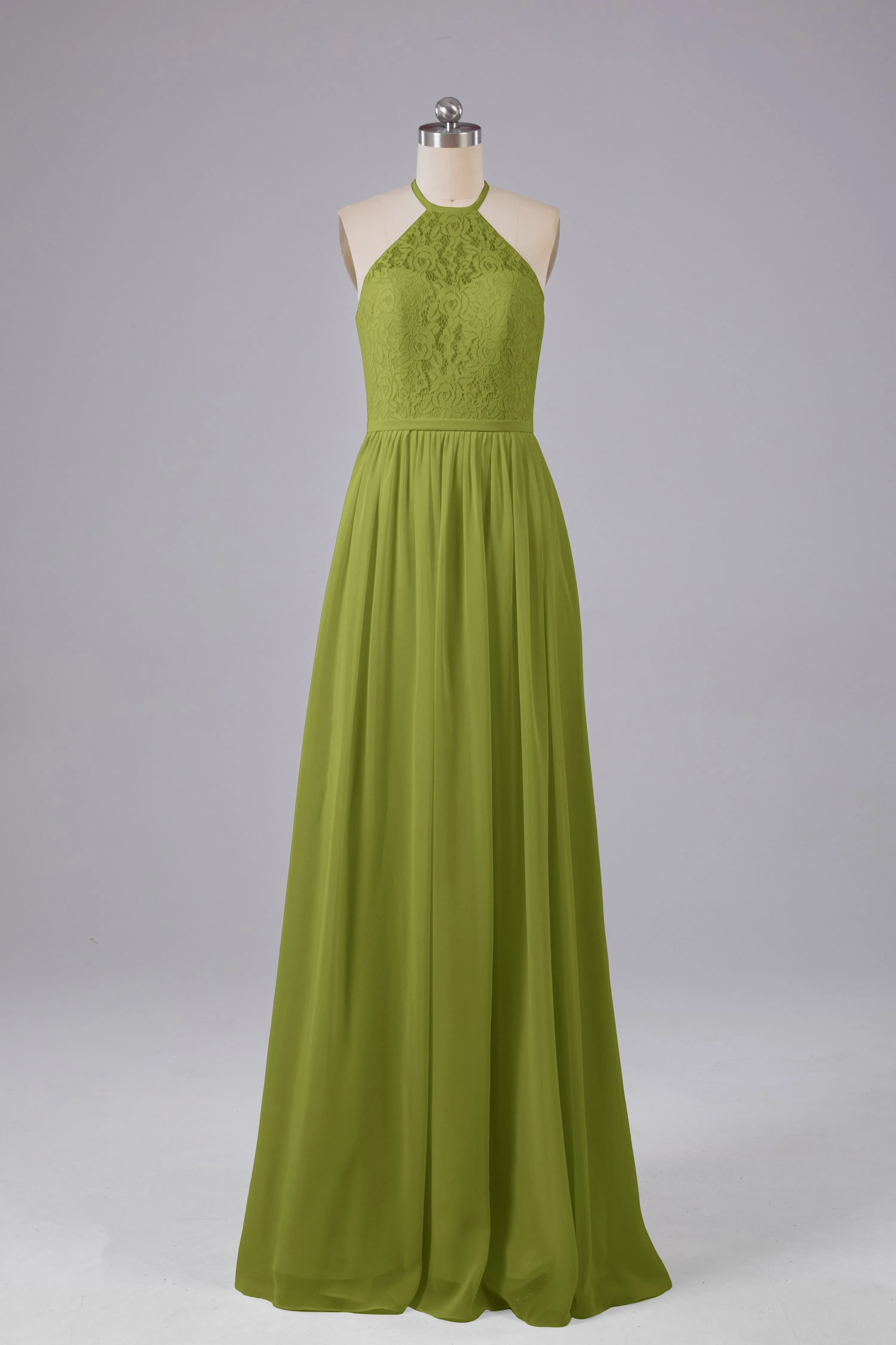 Elegant Keyhole Halter Lace Long Bridesmaid Dresses