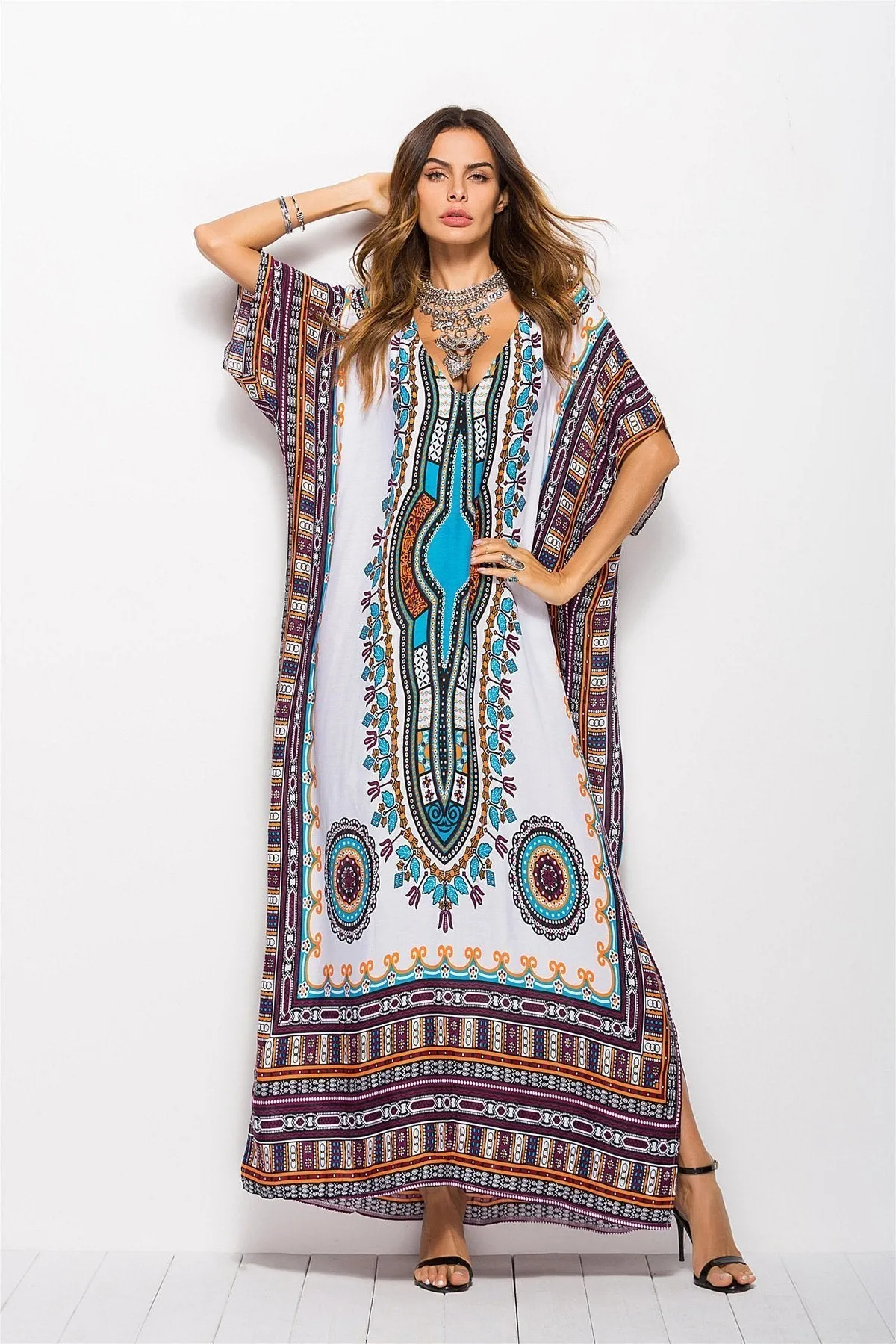 Fashion Floral Loose Beach Kaftan Dress