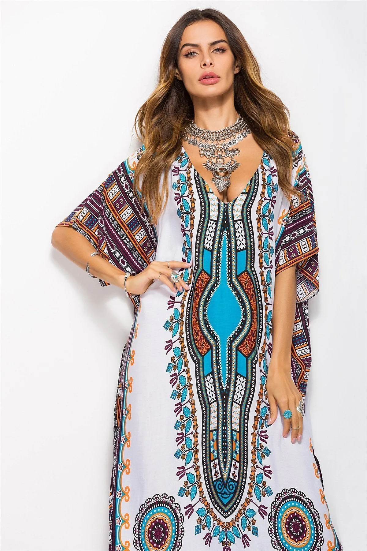 Fashion Floral Loose Beach Kaftan Dress