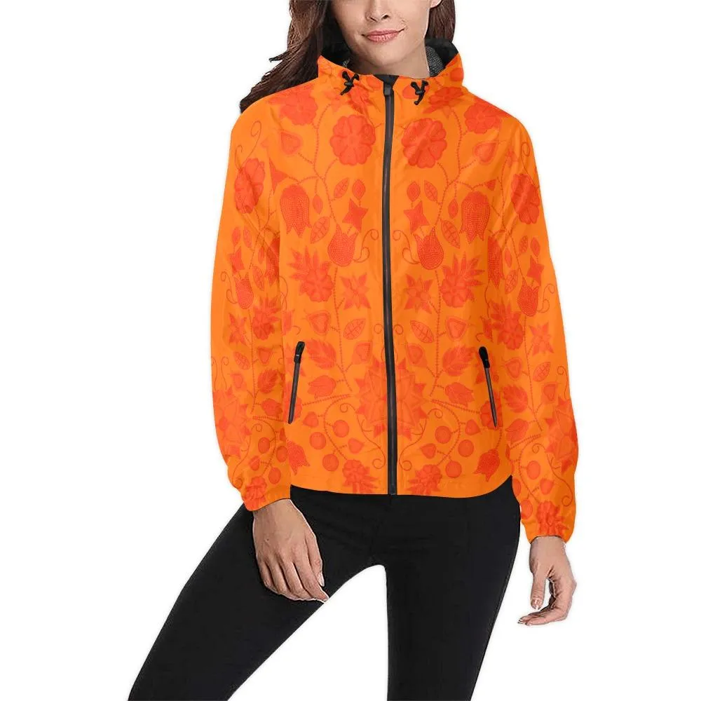 Floral Beadwork Real Orange A feather for each Unisex Windbreaker