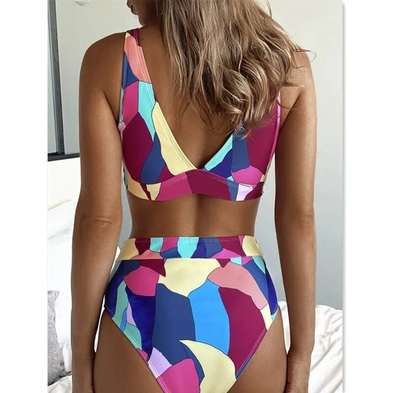 High Waist Bikinis Swimwear Bathers Swimsuit High Cut Push Up Bathing Suit Summer Print Bikini Set