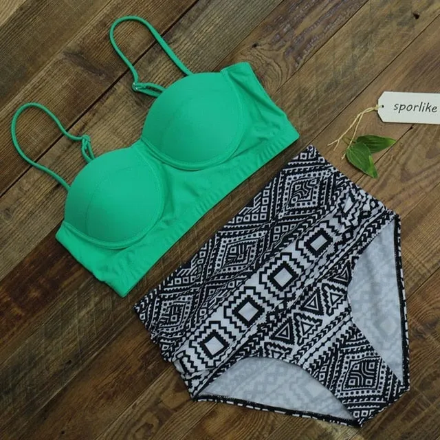 High Waist Pattern Print Push Up Bikini