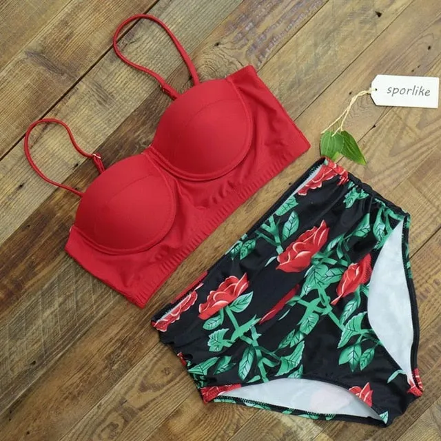 High Waist Pattern Print Push Up Bikini