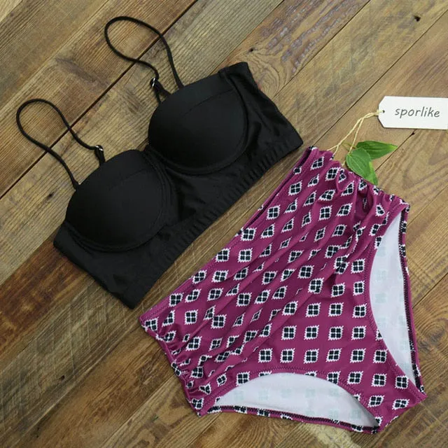 High Waist Pattern Print Push Up Bikini